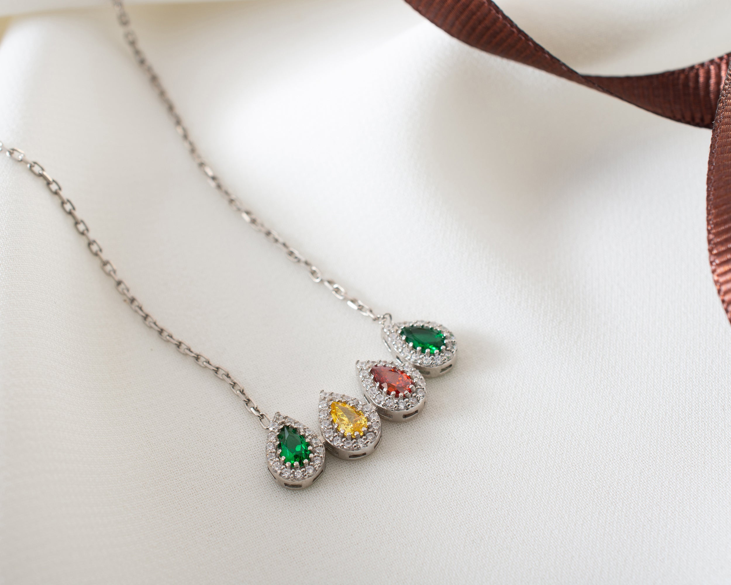 Family Birthstone Curved Bar Necklace