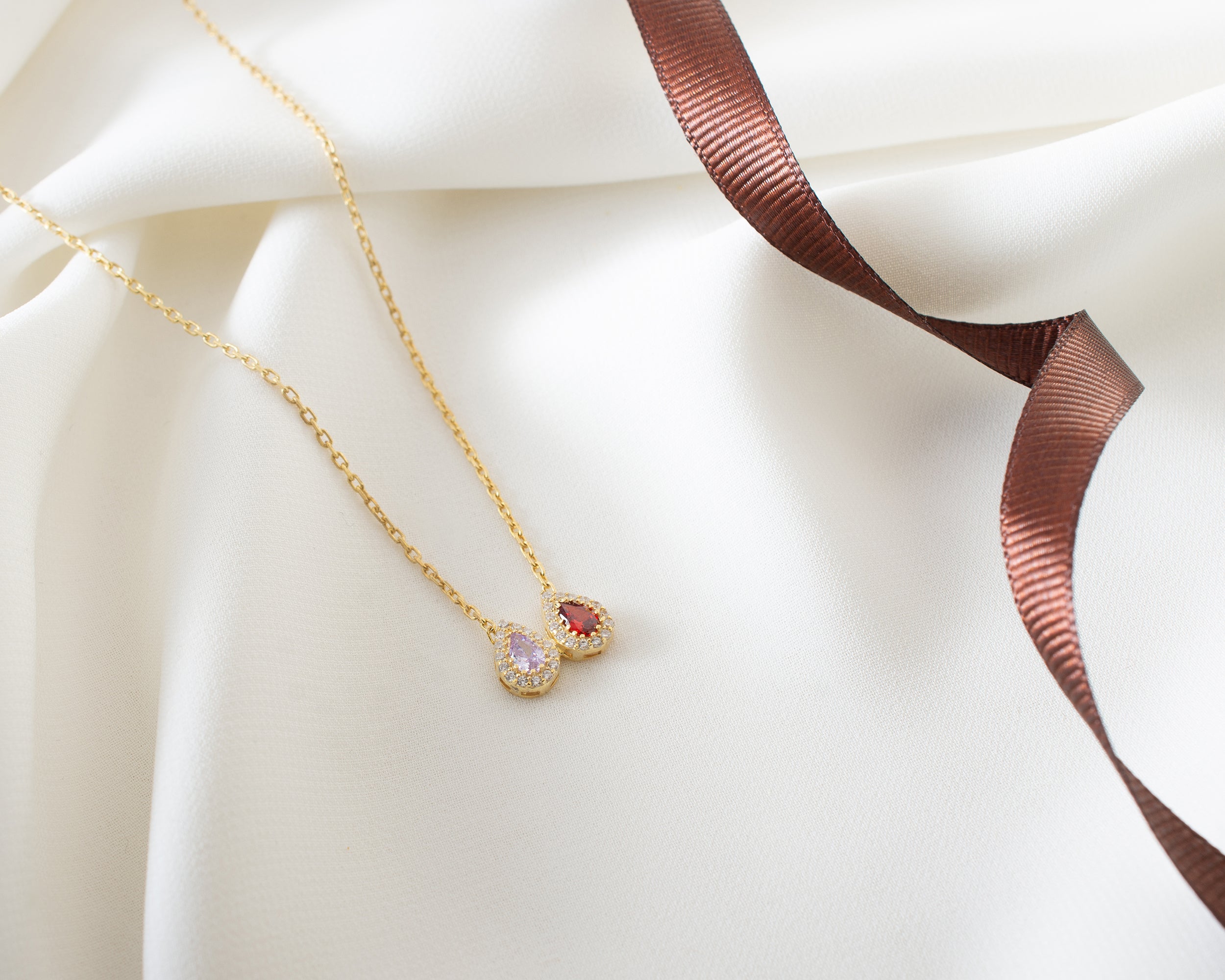 Family Birthstone Curved Bar Necklace