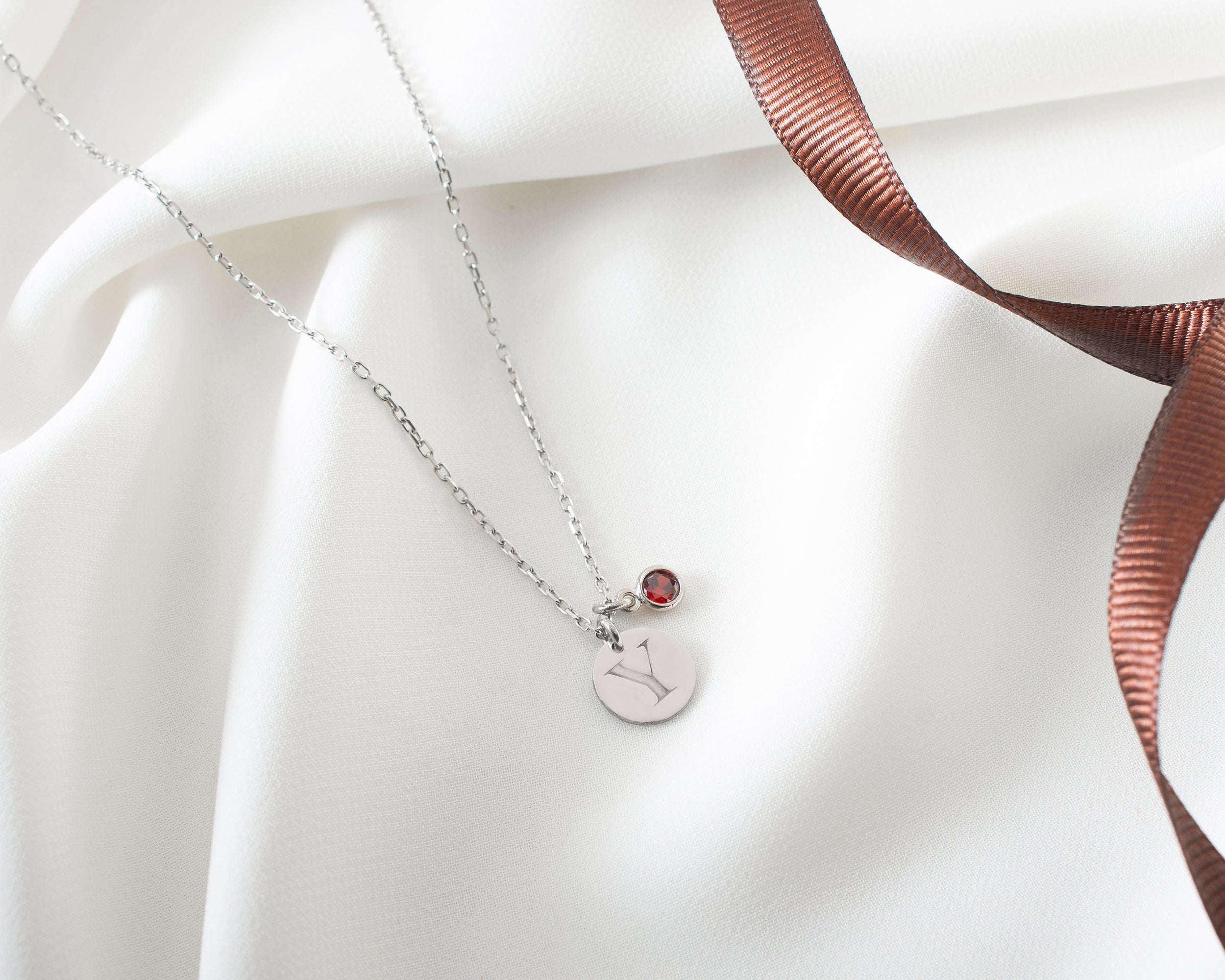 Initial Disc Necklace with Birthstone Charm