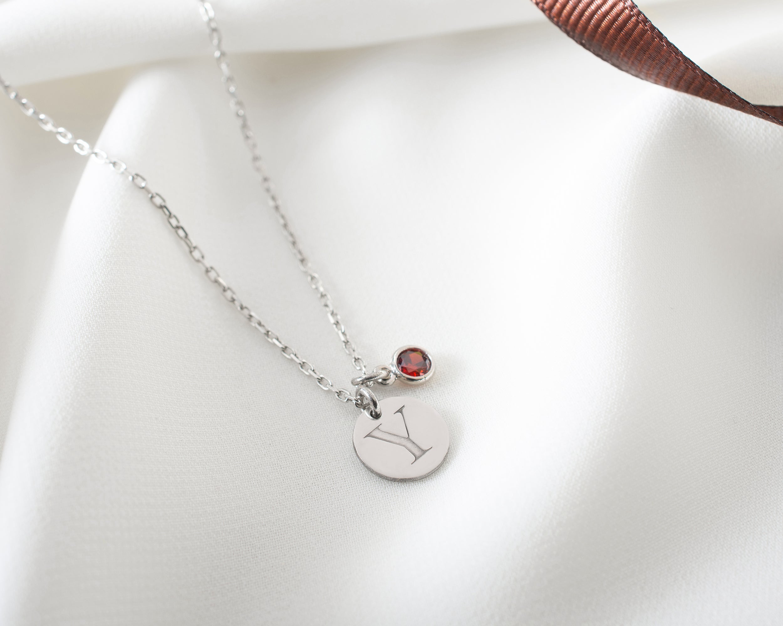 Initial Disc Necklace with Birthstone Charm