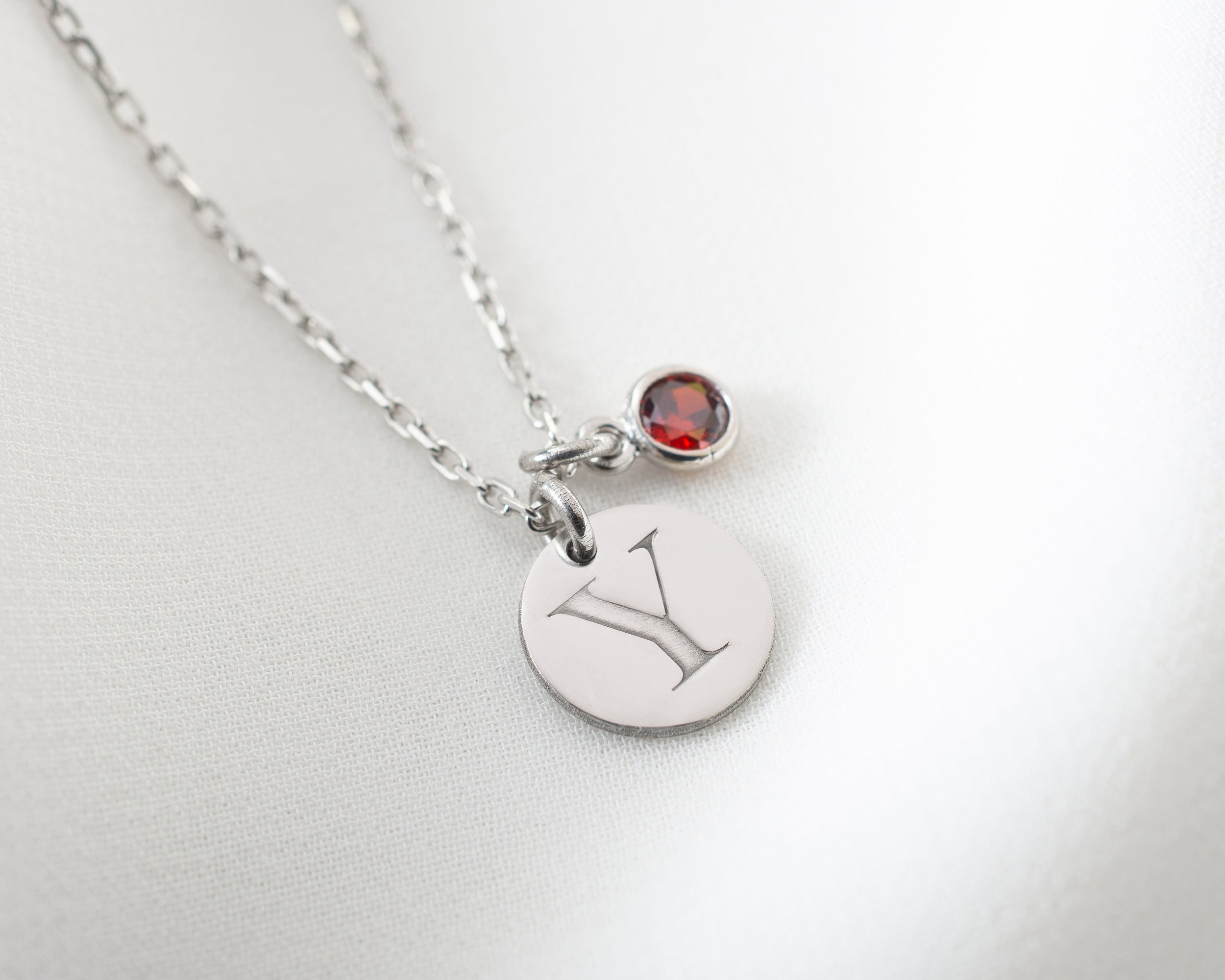 Initial Disc Necklace with Birthstone Charm