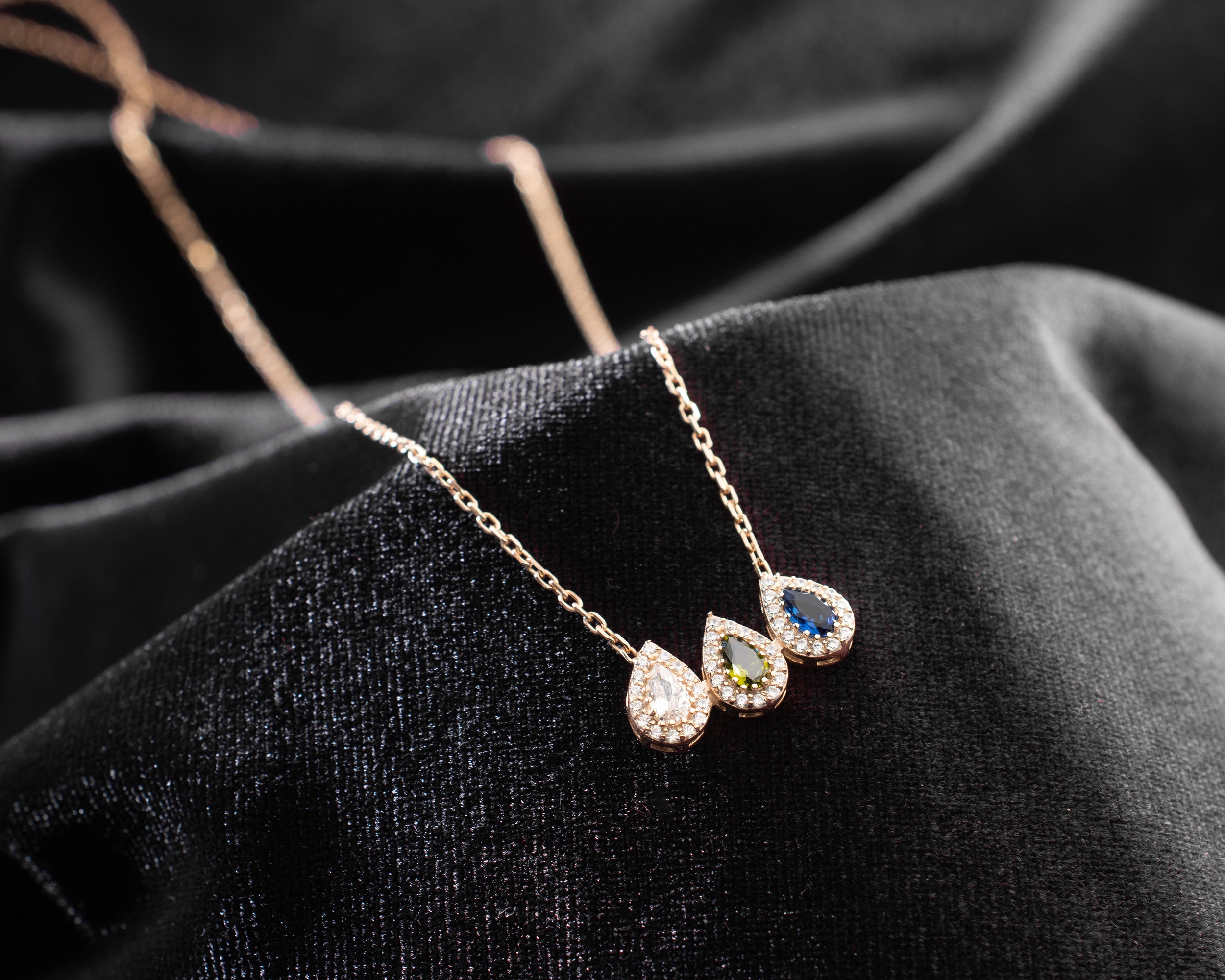 Family Birthstone Curved Bar Necklace