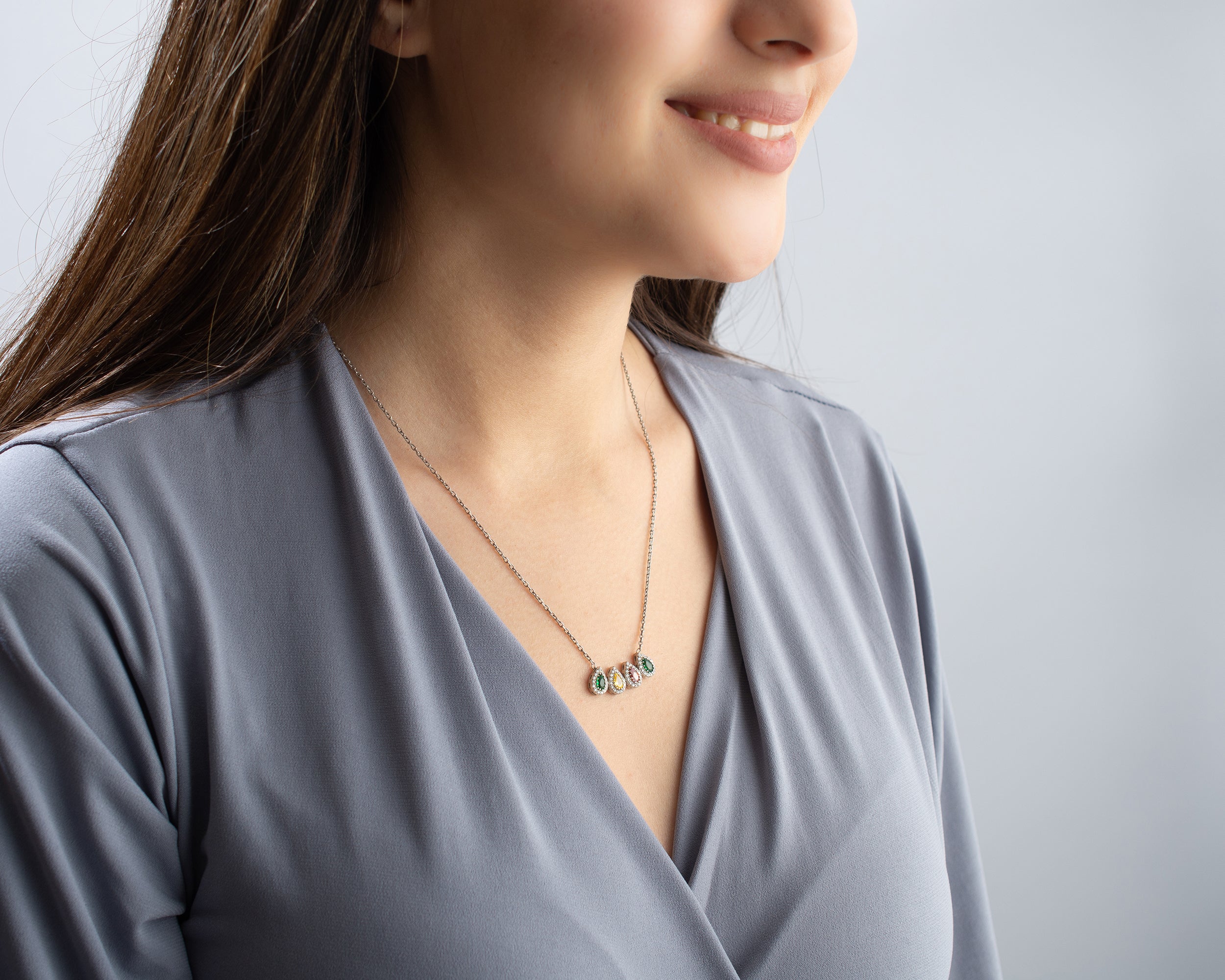 Family Birthstone Curved Bar Necklace