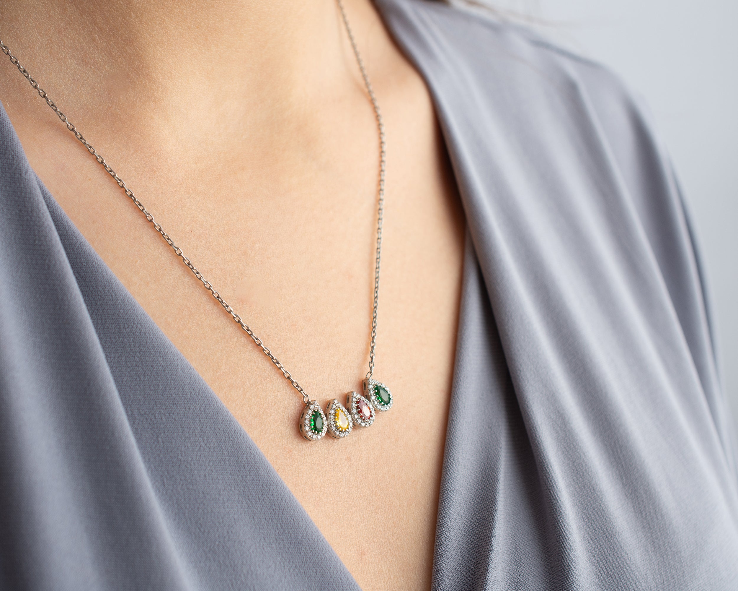 Family Birthstone Curved Bar Necklace