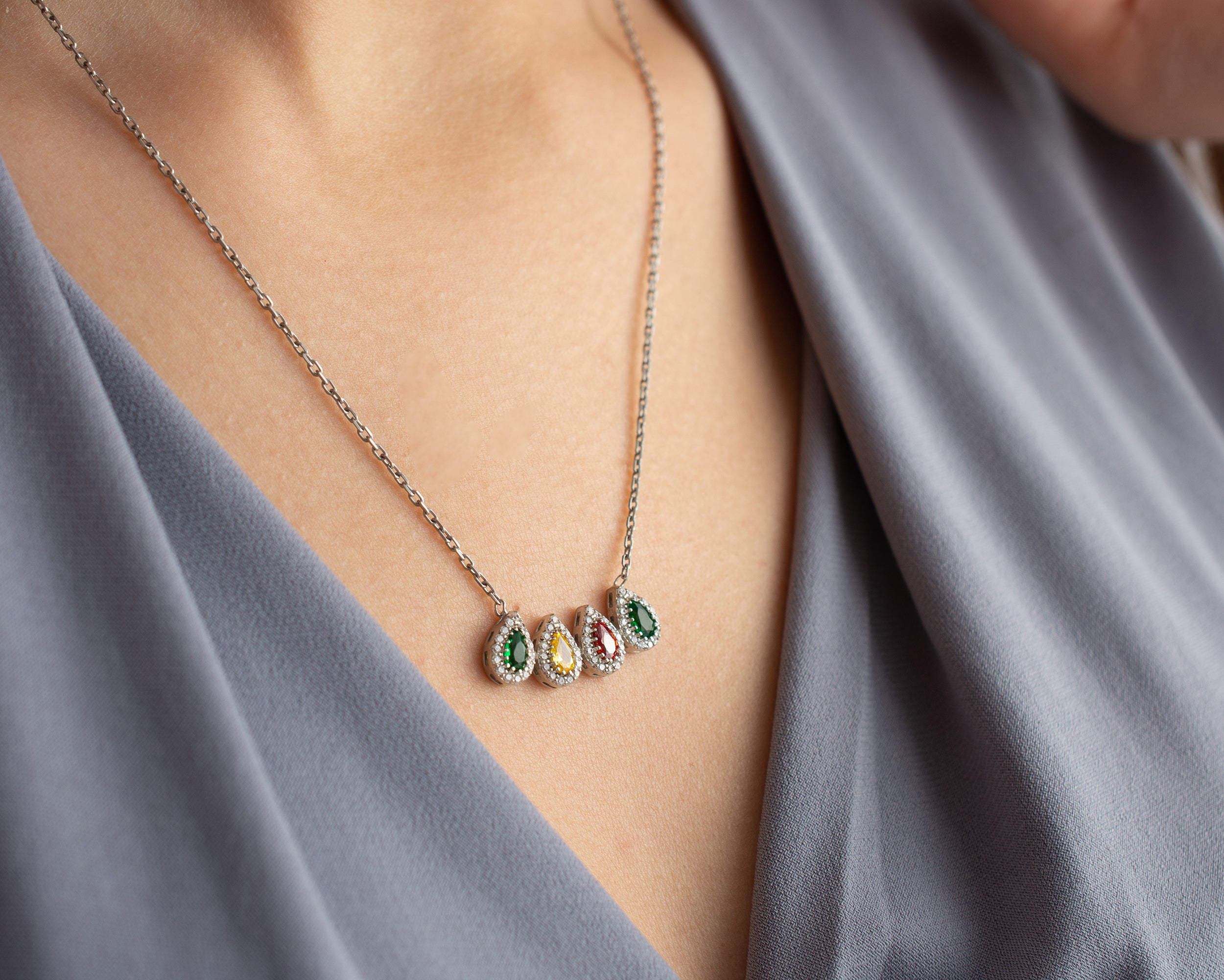 Family Birthstone Curved Bar Necklace
