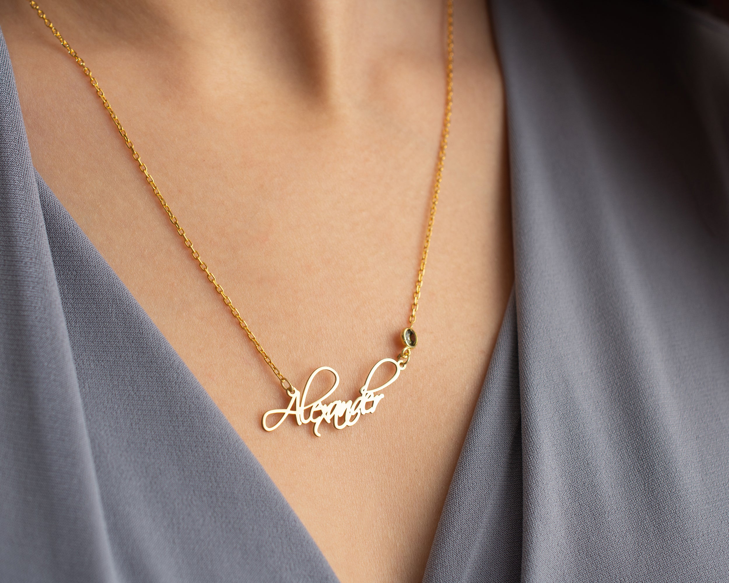 Custom Name Necklace with Birthstone