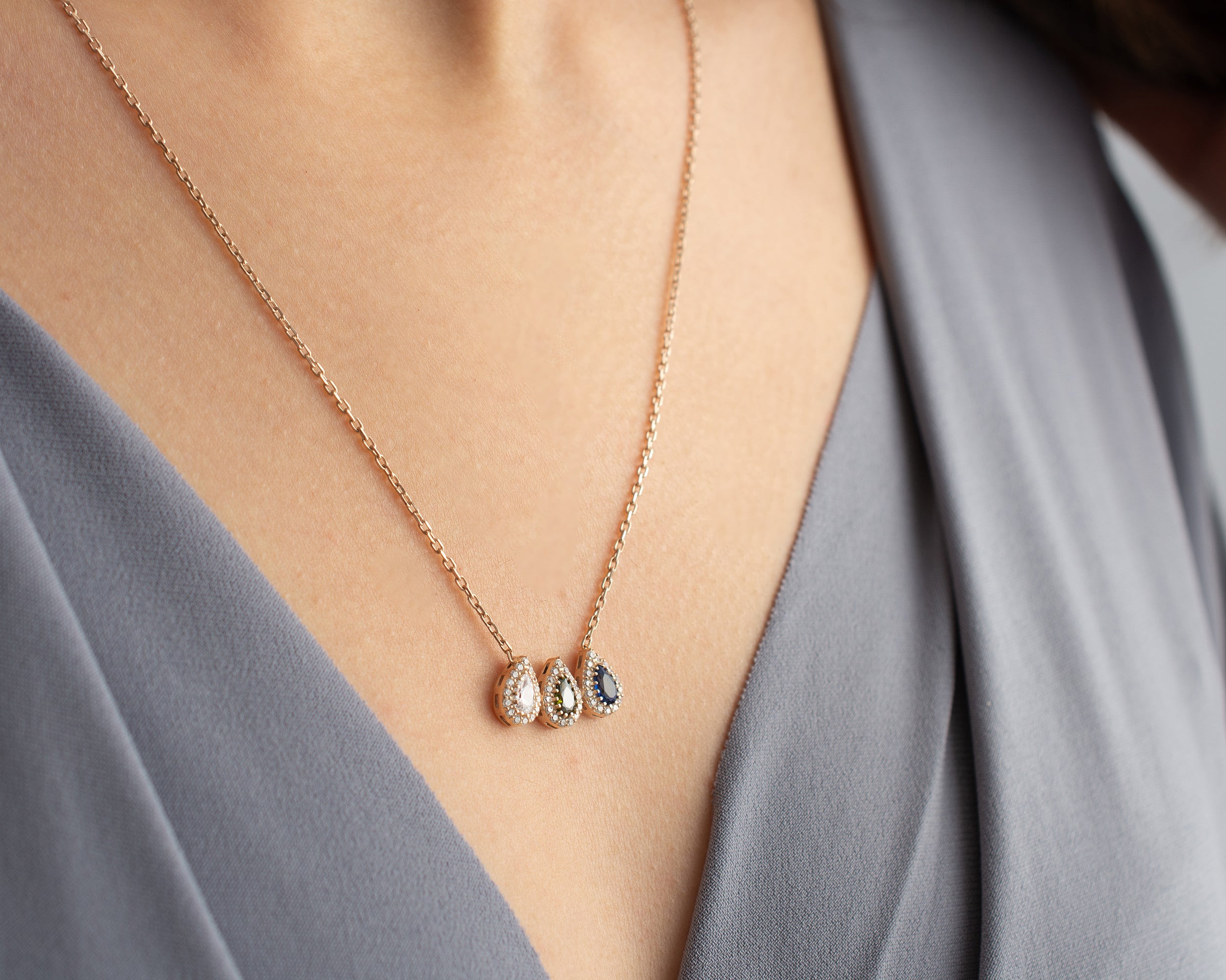 Family Birthstone Curved Bar Necklace