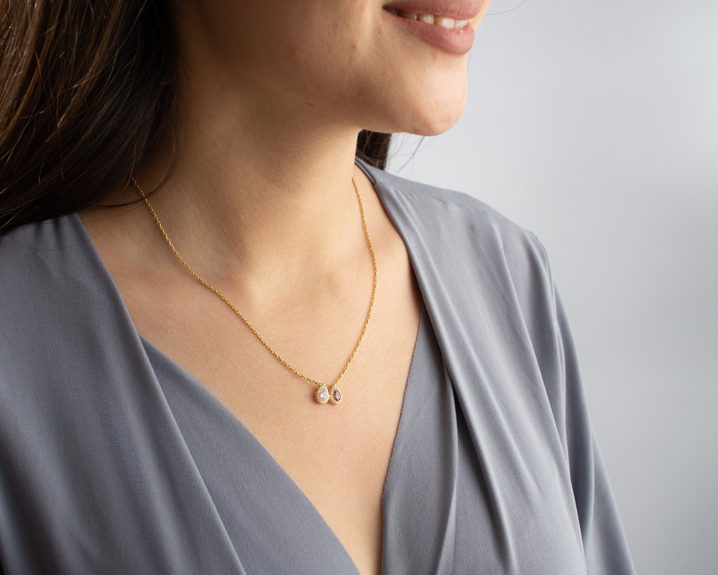 Family Birthstone Curved Bar Necklace