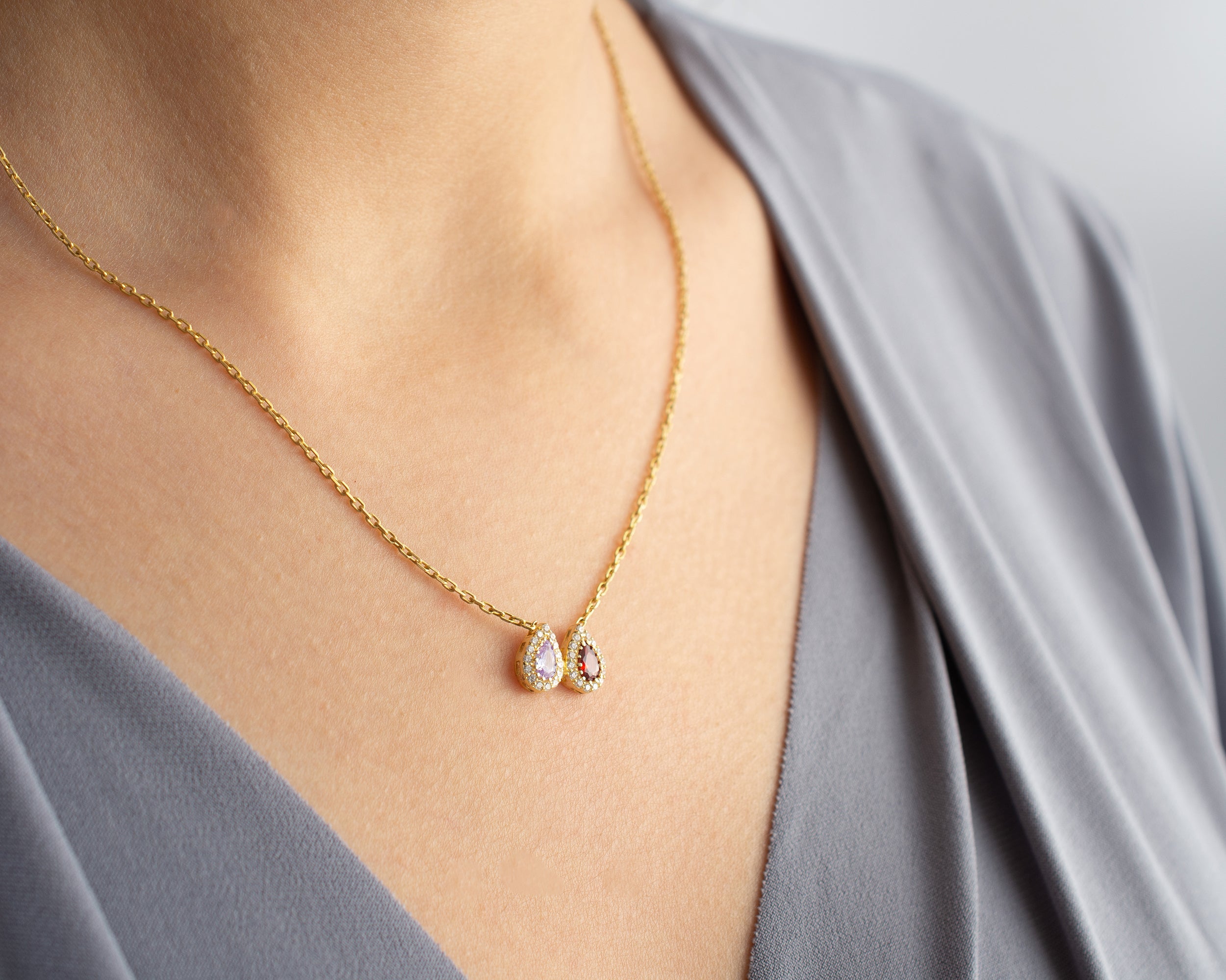 Family Birthstone Curved Bar Necklace