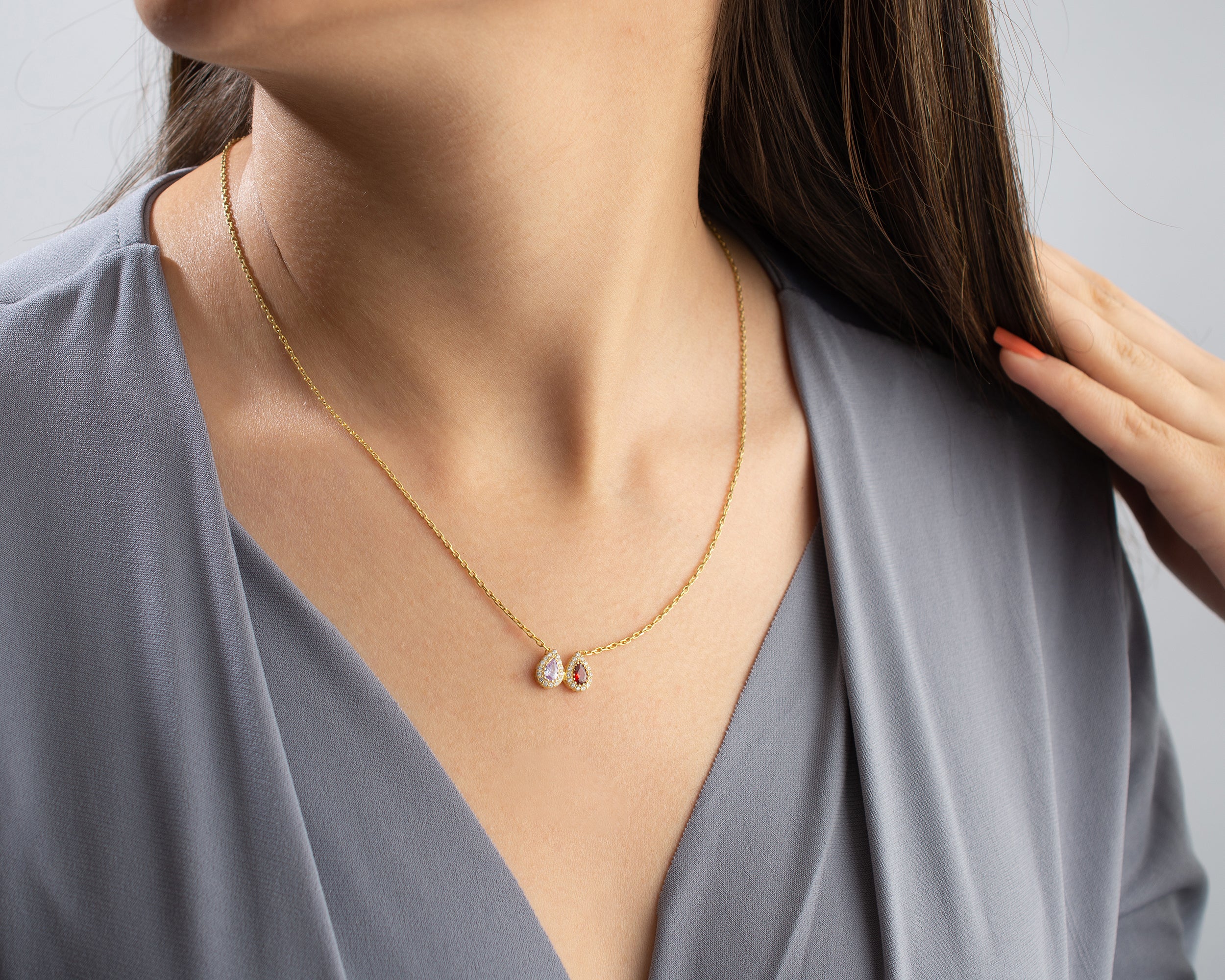 Family Birthstone Curved Bar Necklace