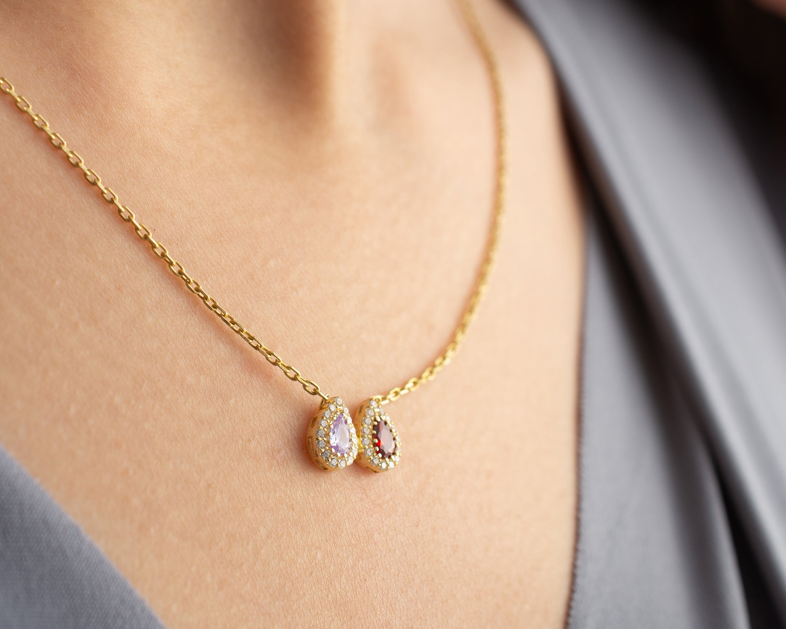 Family Birthstone Curved Bar Necklace