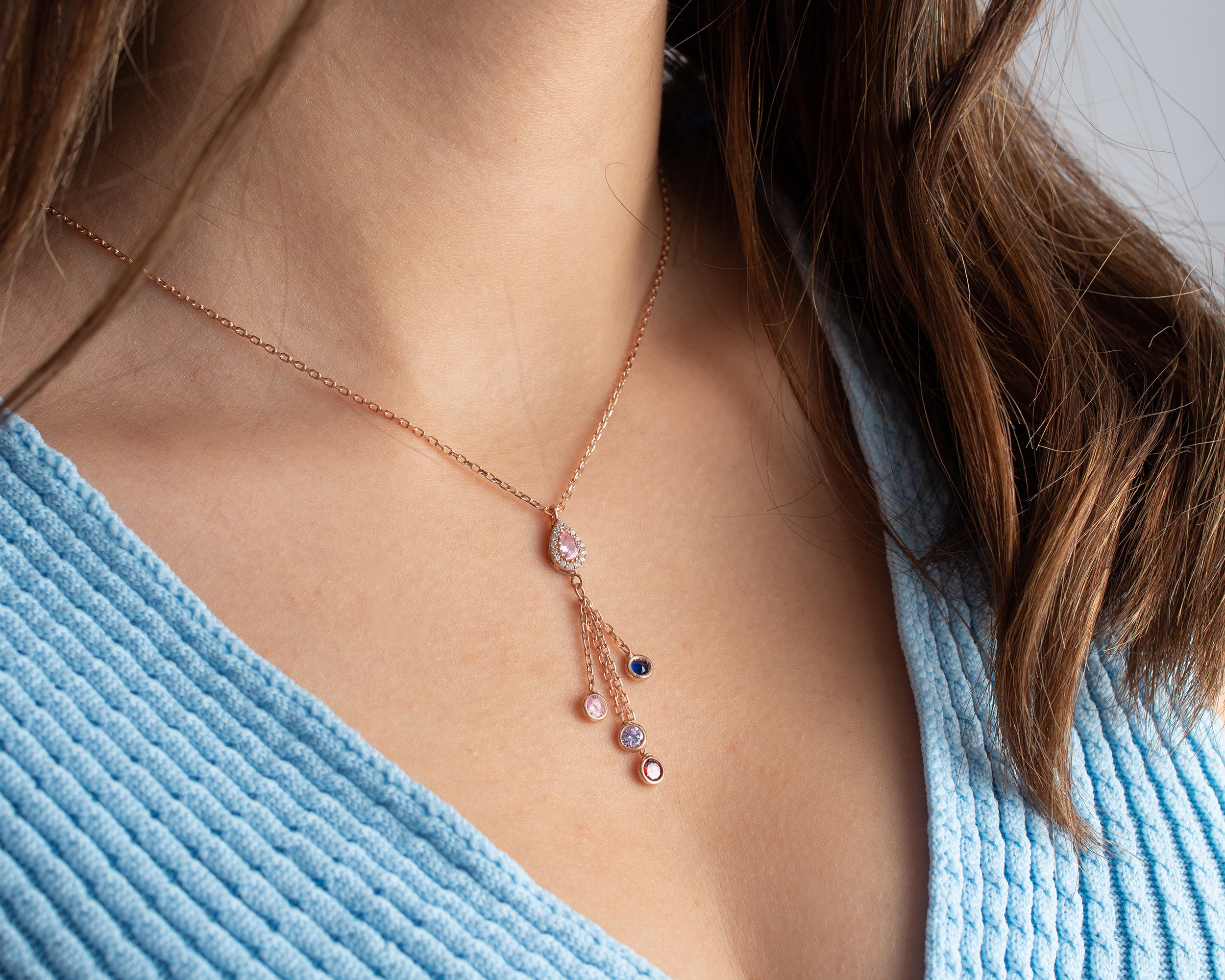 Minimal Family Birthstone Drop Necklace