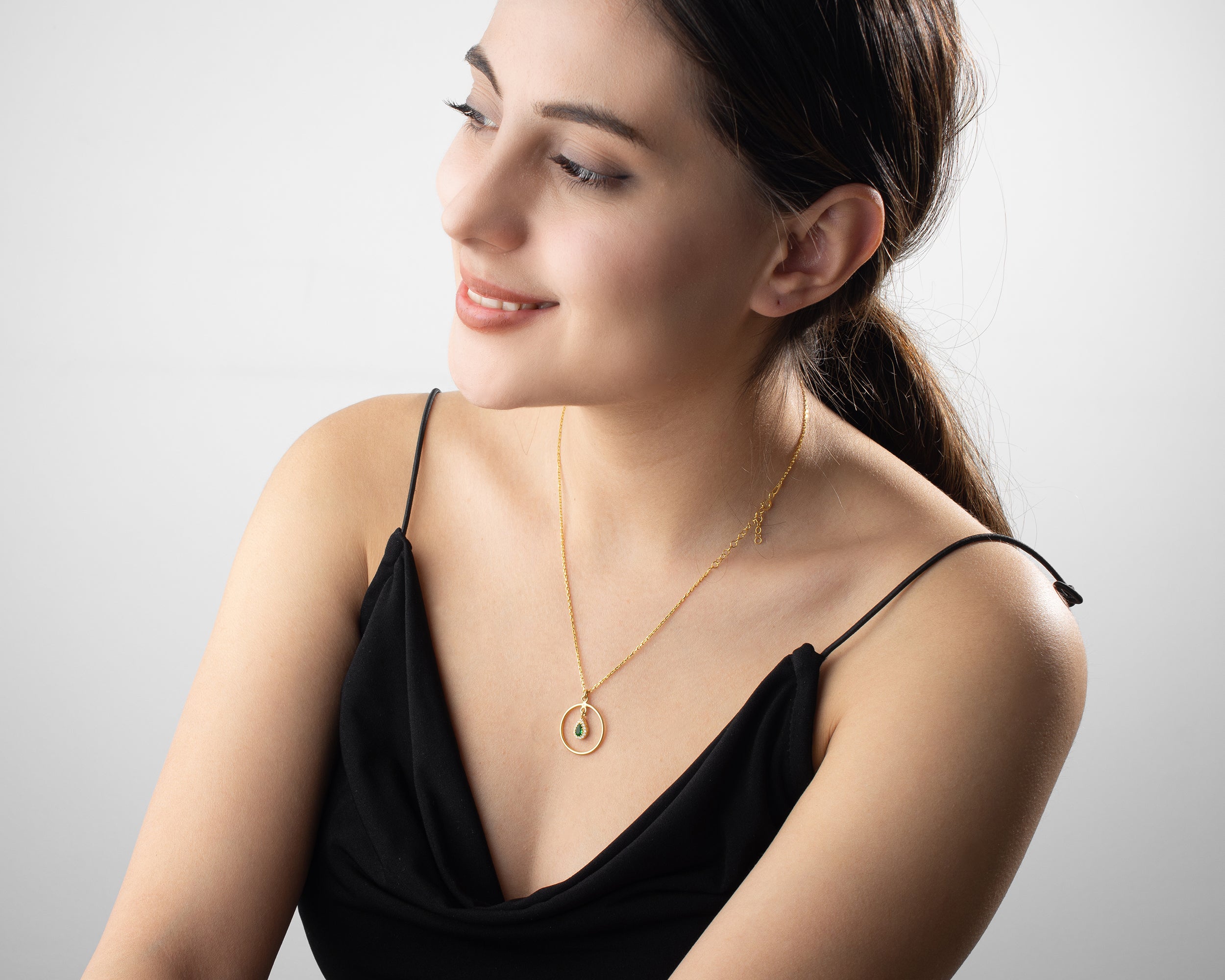 Birthstone Teardrop Circle Necklace