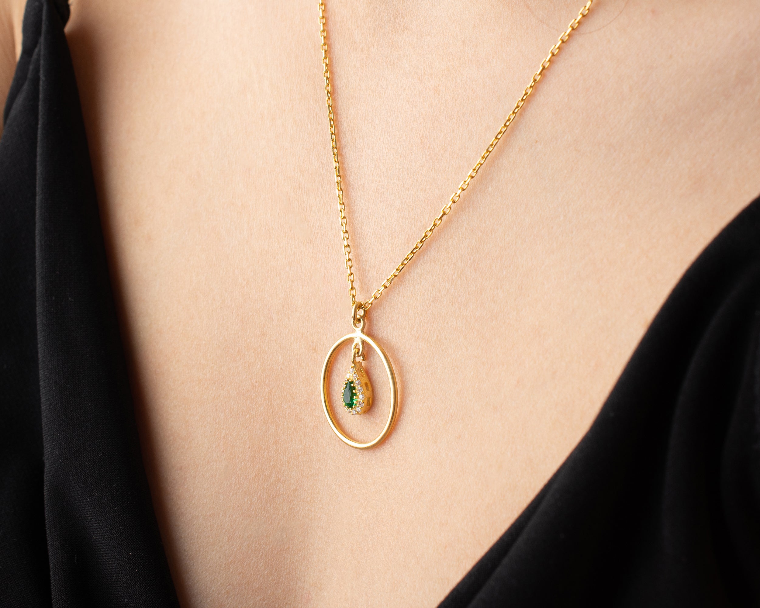 Birthstone Teardrop Circle Necklace