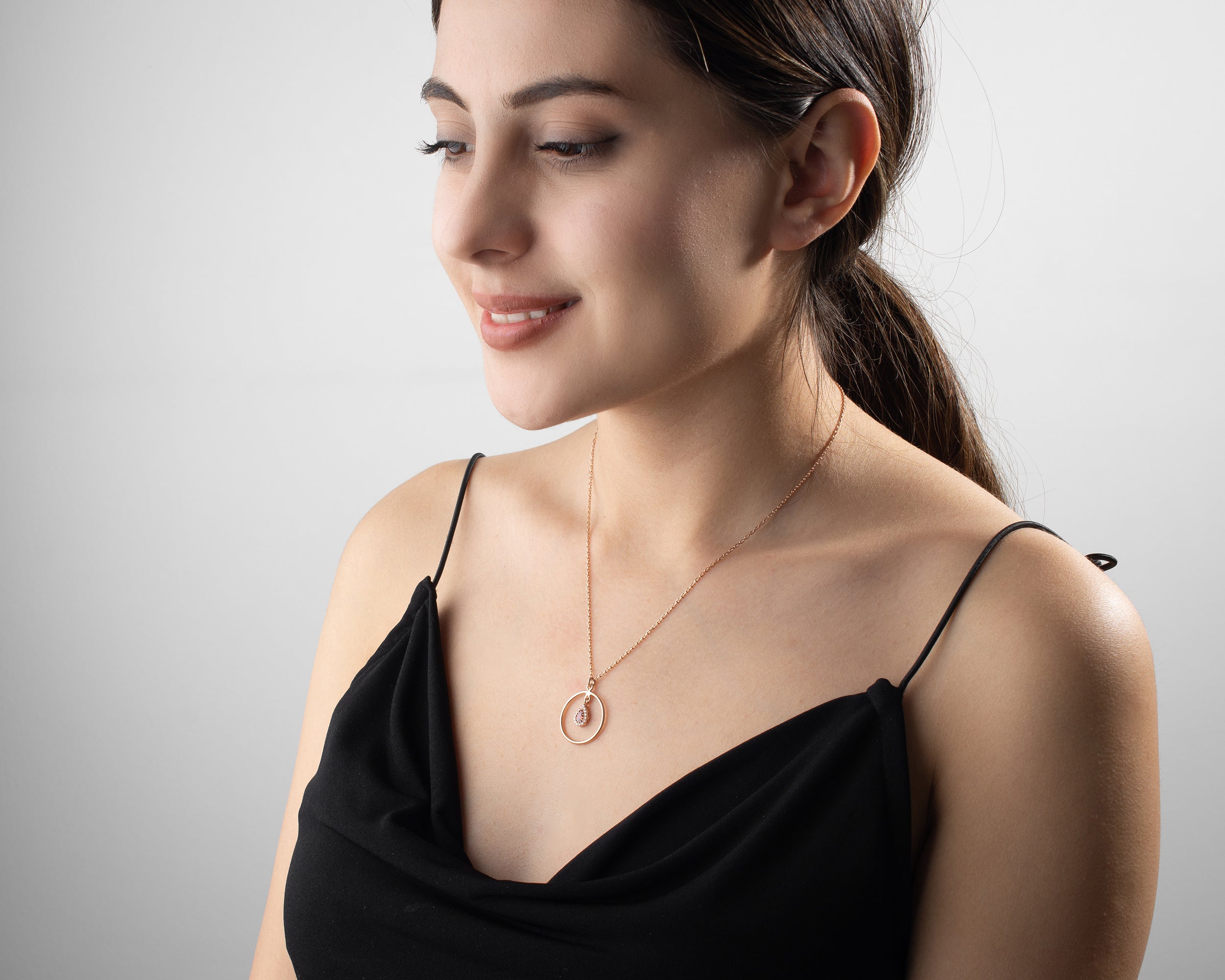 Birthstone Teardrop Circle Necklace