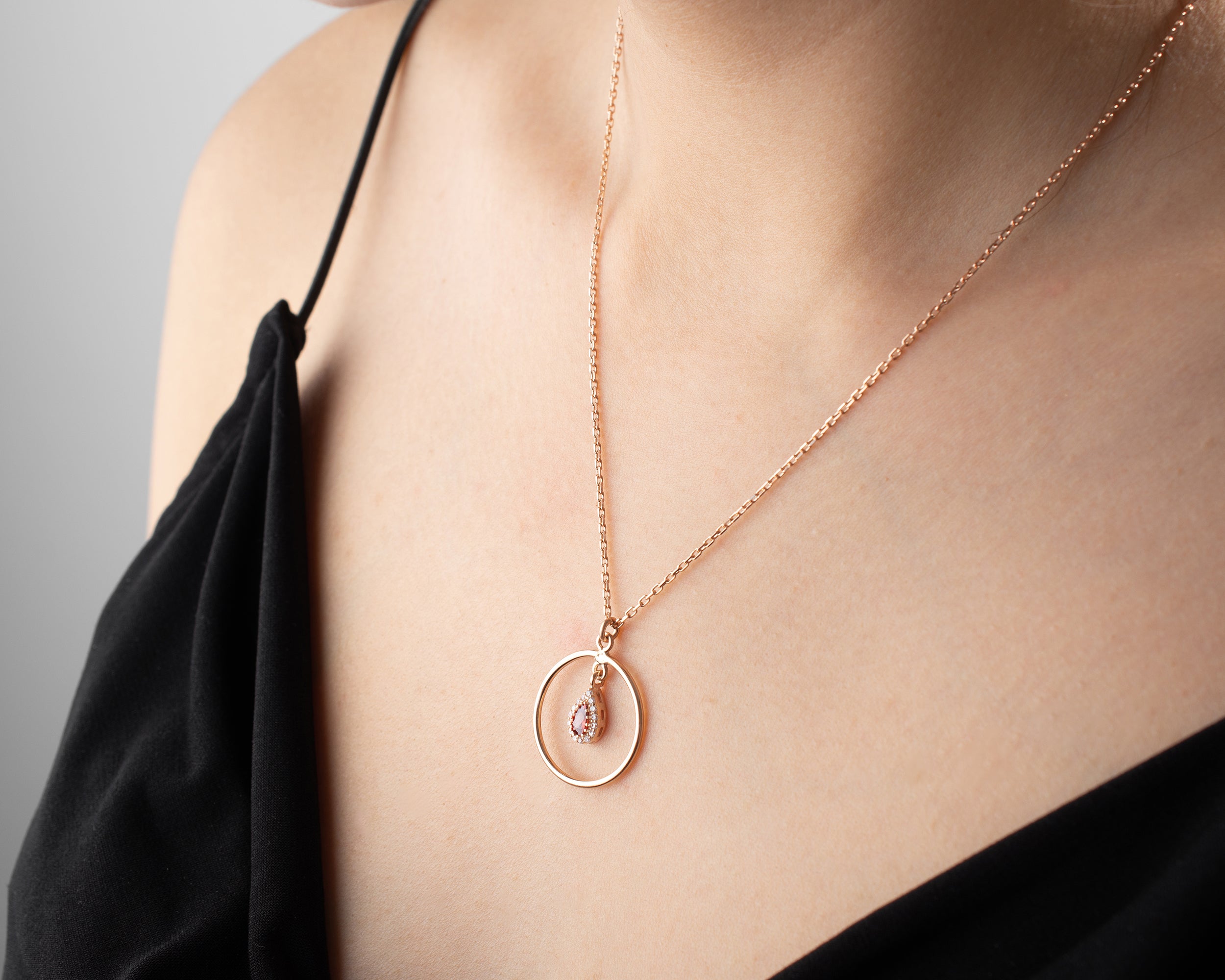 Birthstone Teardrop Circle Necklace