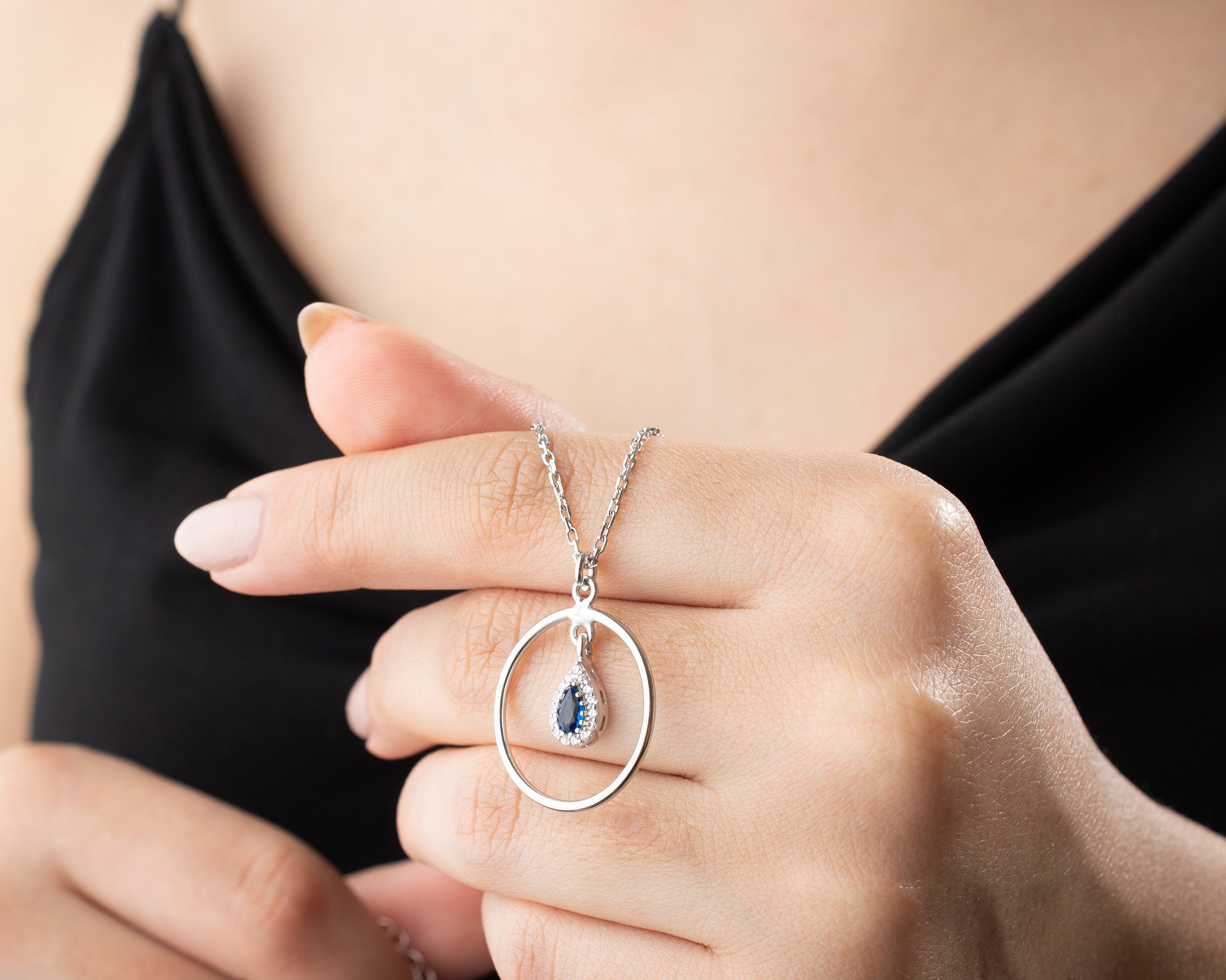 Birthstone Teardrop Circle Necklace