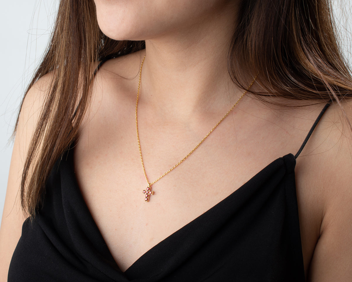 Delicate Pave Birthstone Cross Necklace