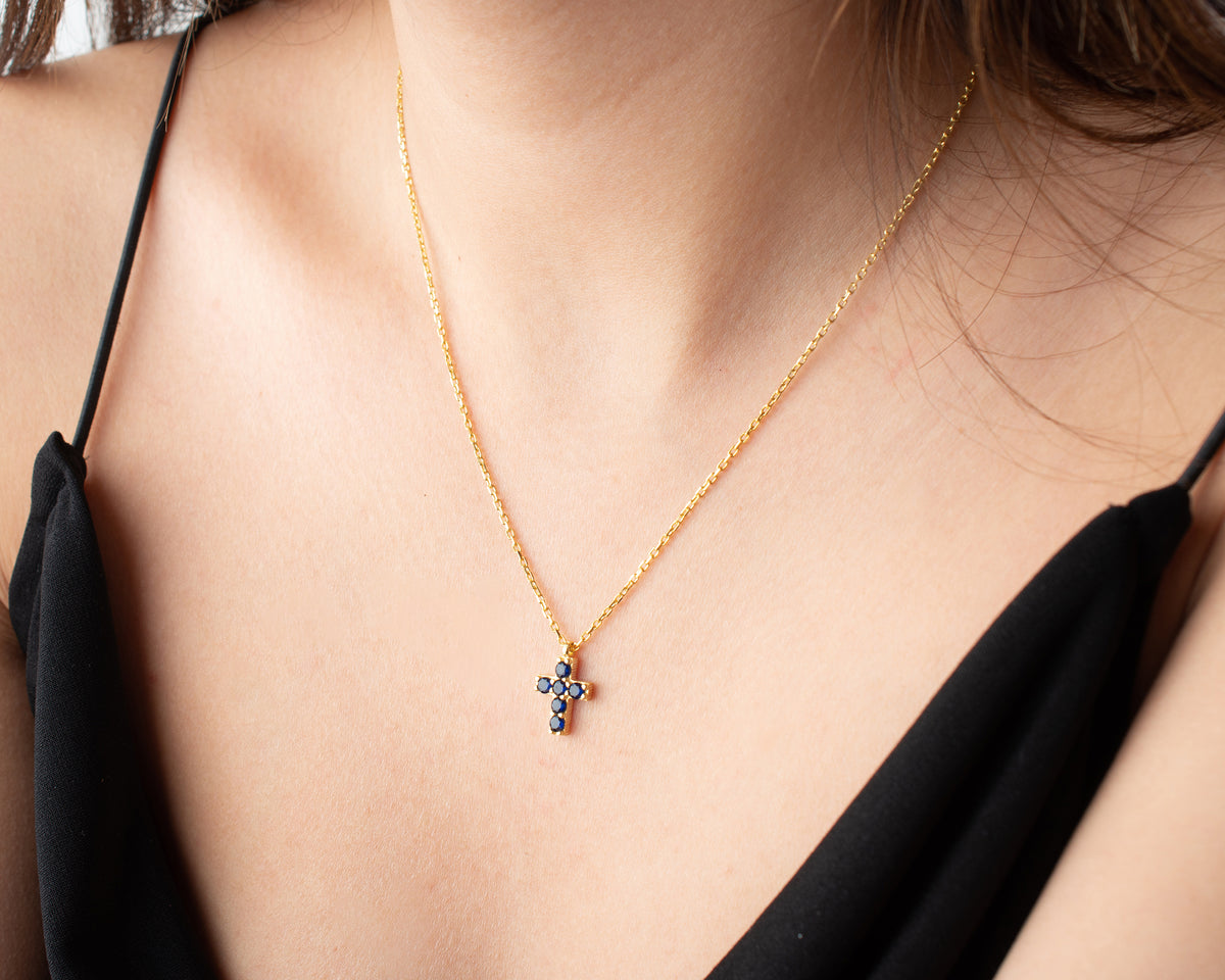 Delicate Pave Birthstone Cross Necklace