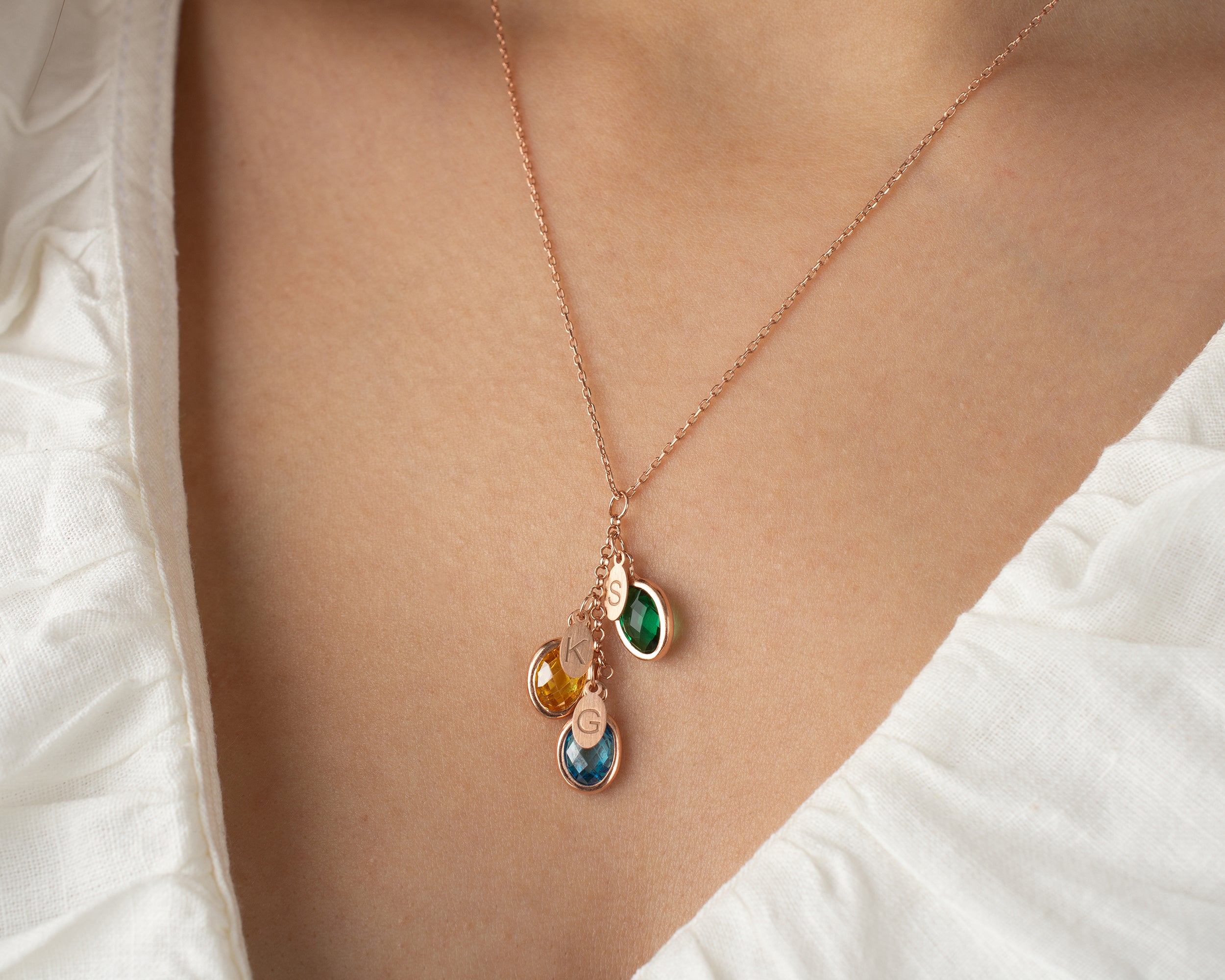 Custom Birthstone Initial Charm Necklace