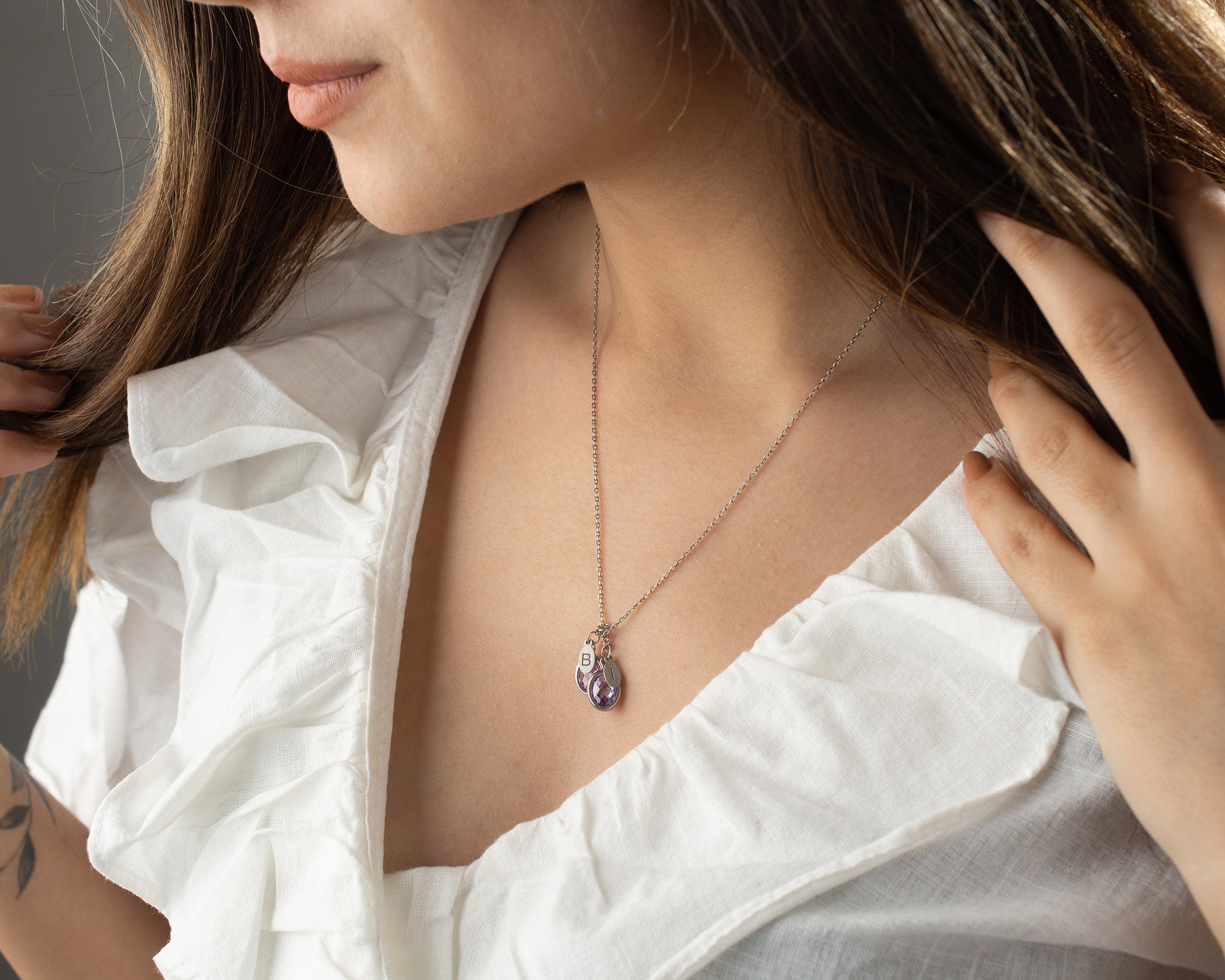Custom Birthstone Initial Charm Necklace