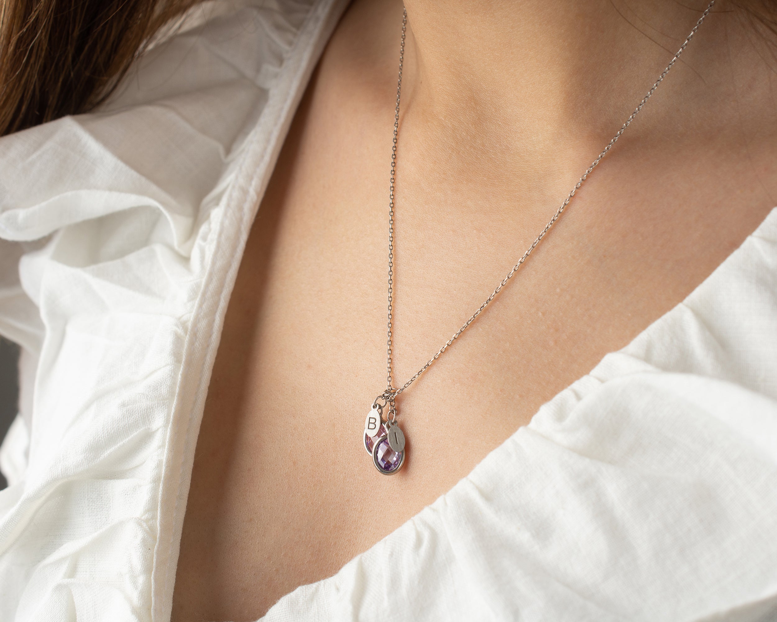 Custom Birthstone Initial Charm Necklace