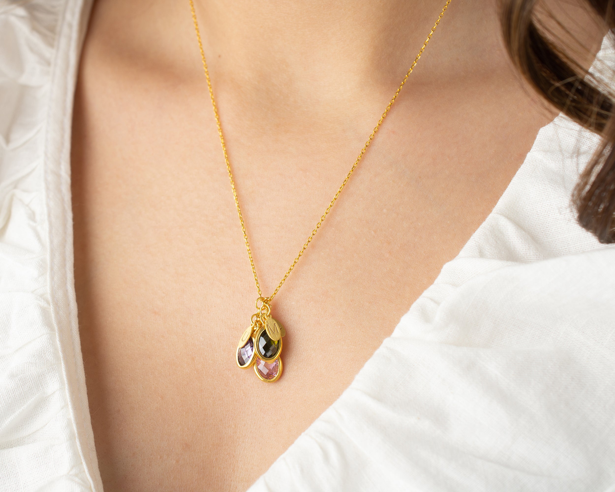 Custom Birthstone Initial Charm Necklace