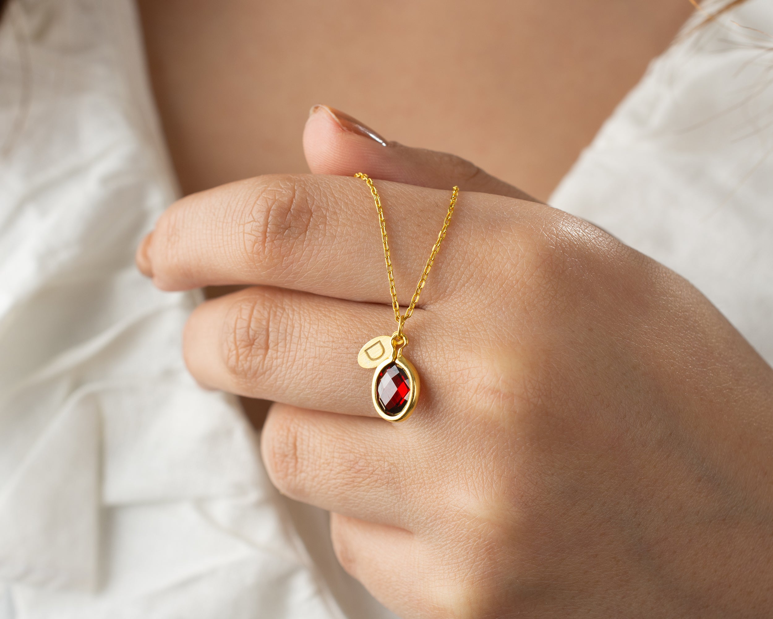 Custom Birthstone Initial Charm Necklace