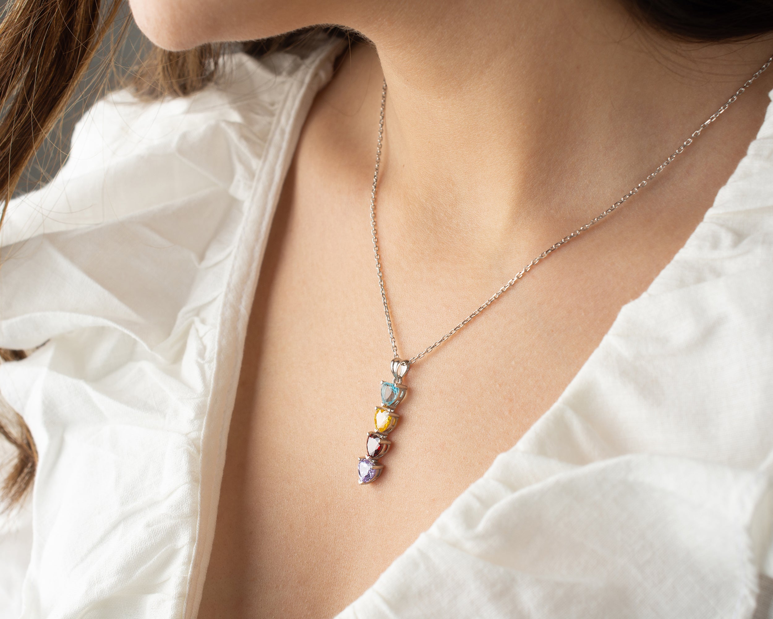 Cascading Heart Birthstone Necklace