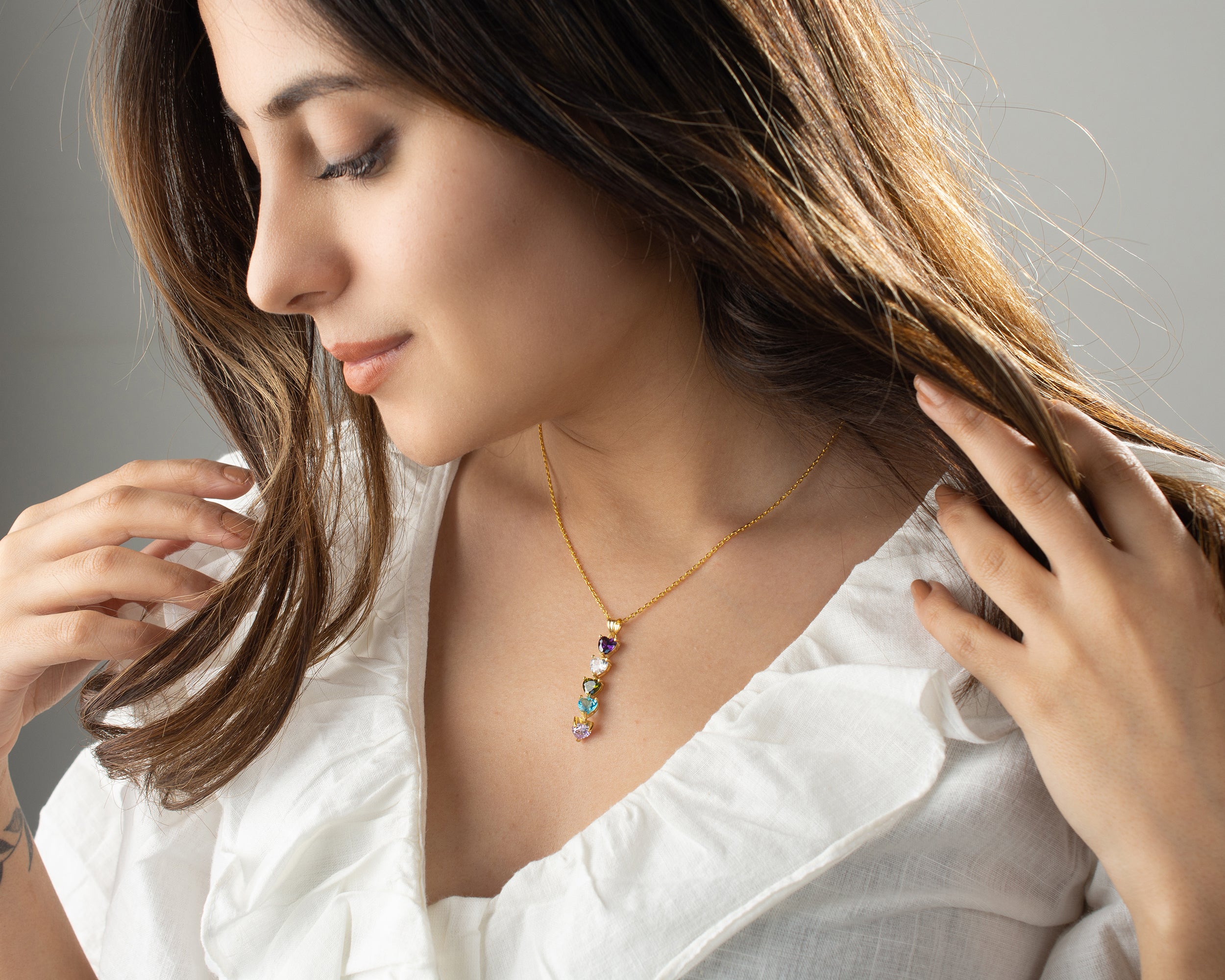 Cascading Heart Birthstone Necklace