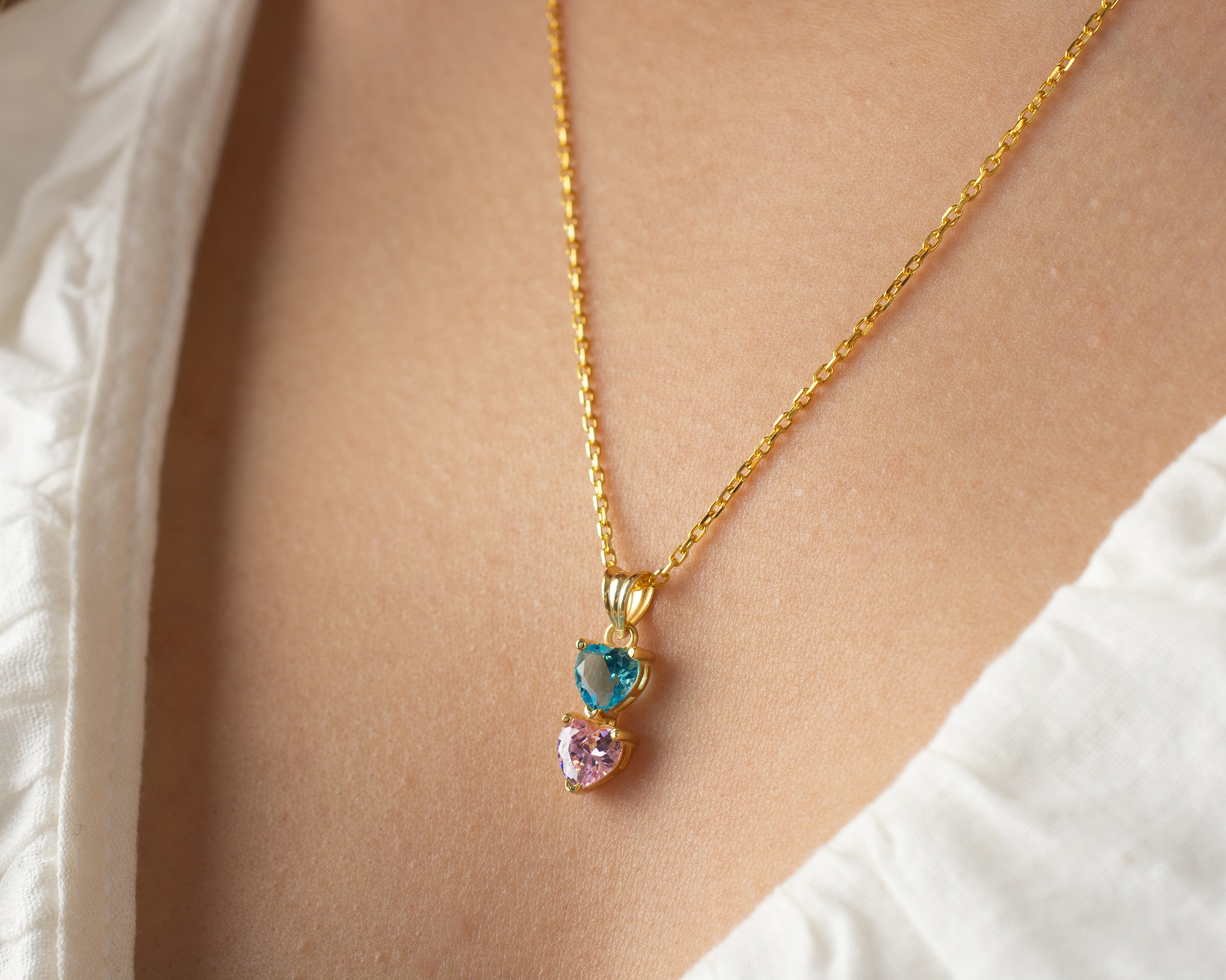 Cascading Heart Birthstone Necklace