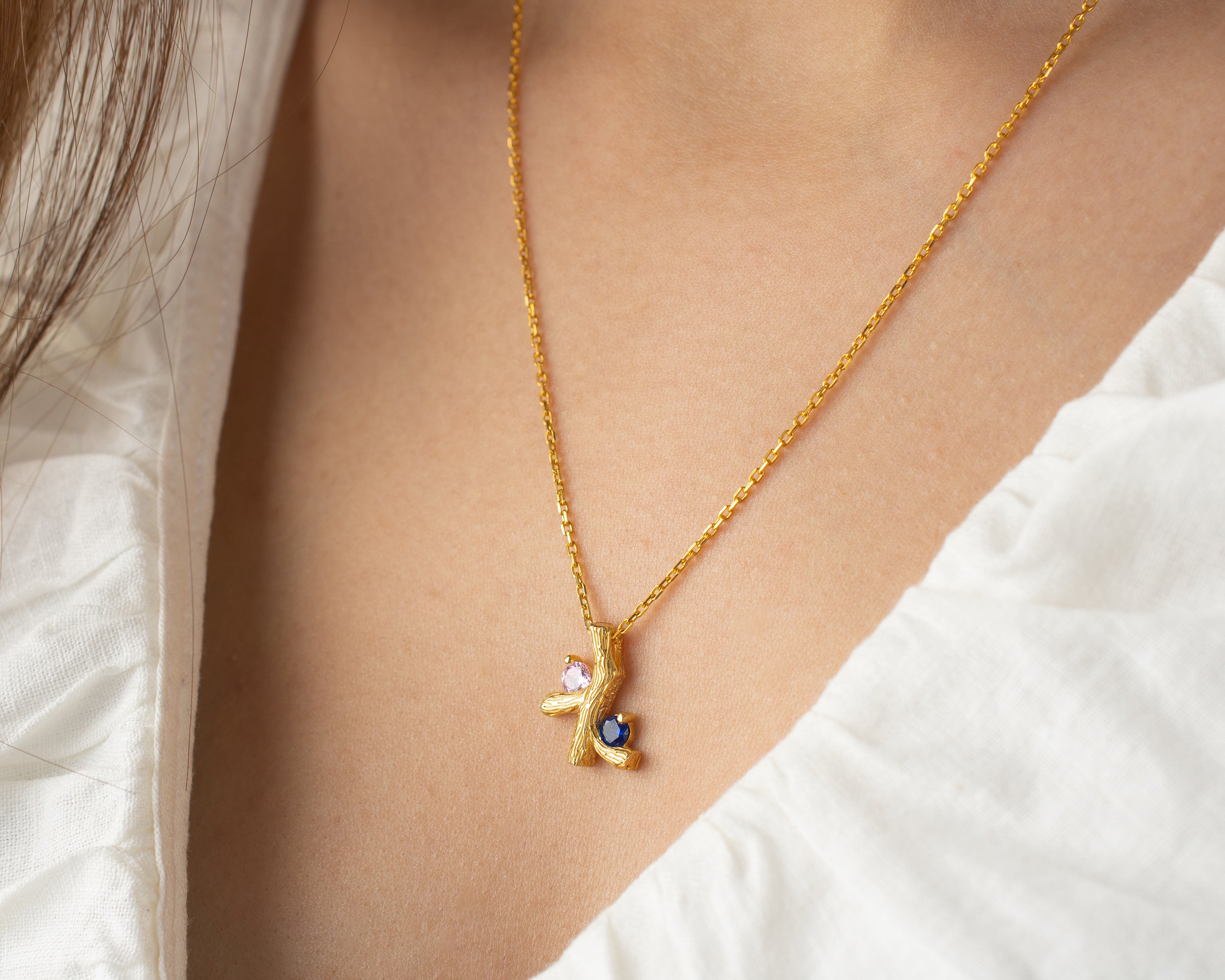 Custom Birthstone Family Tree Branch Necklace