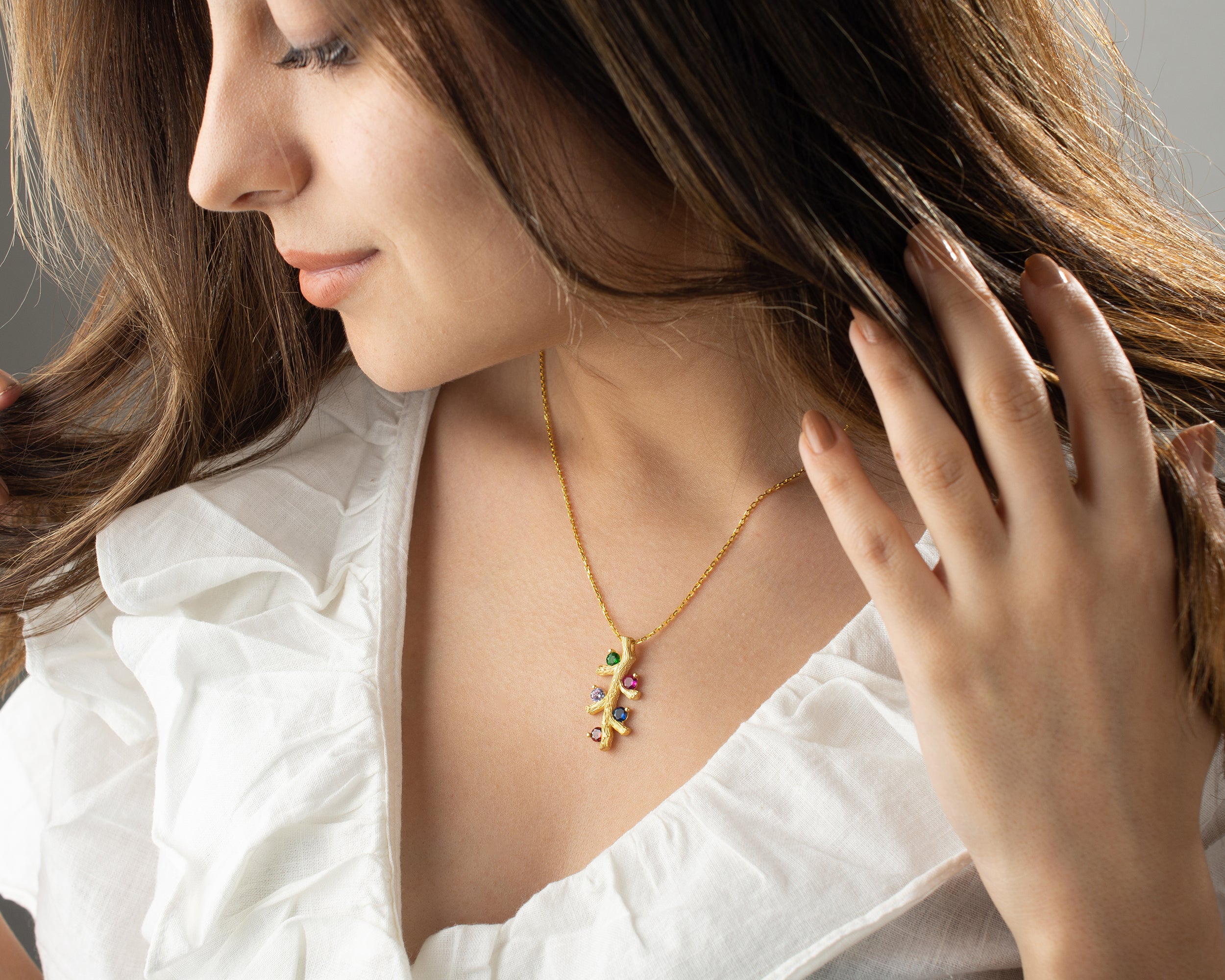Custom Birthstone Family Tree Branch Necklace