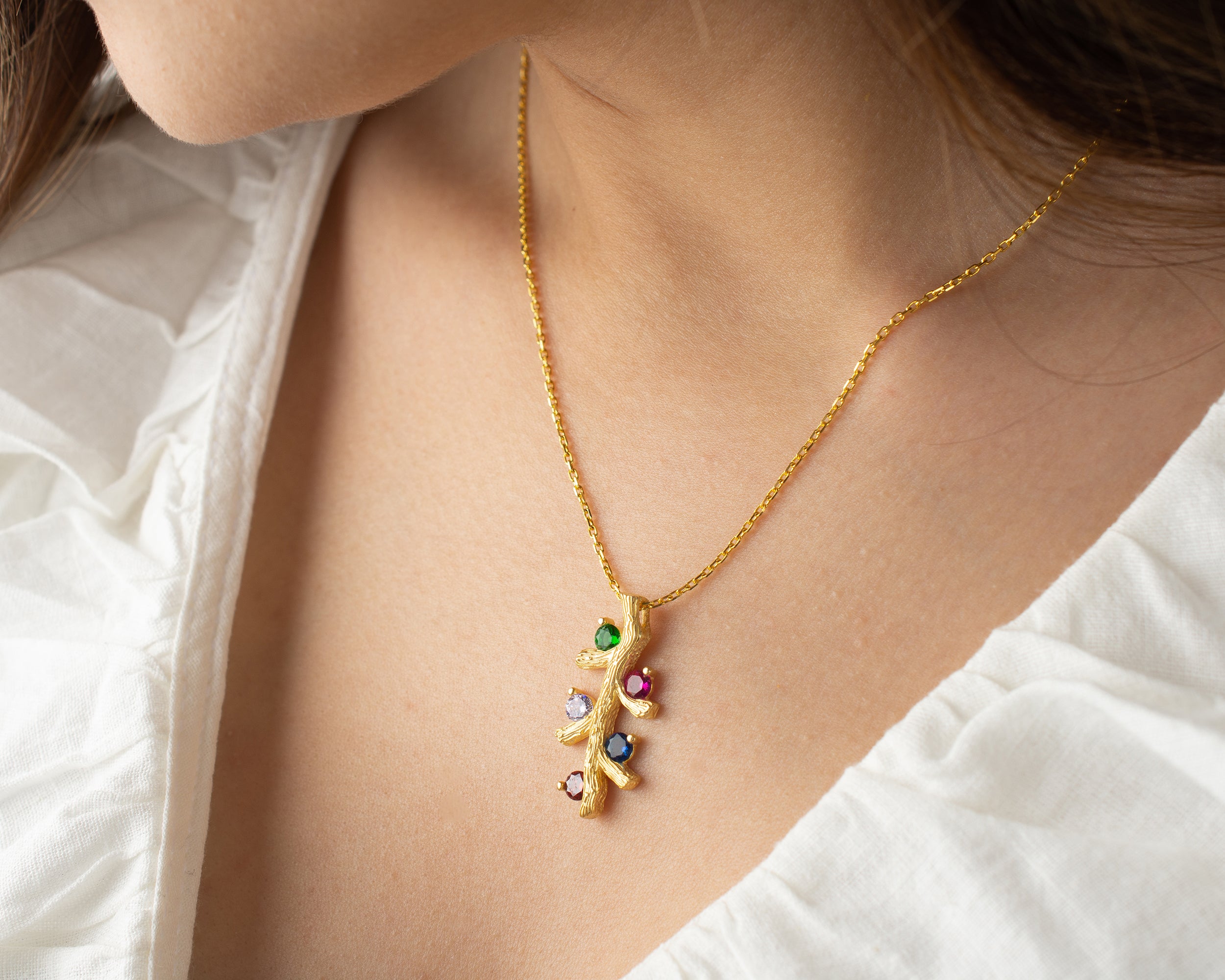 Custom Birthstone Family Tree Branch Necklace
