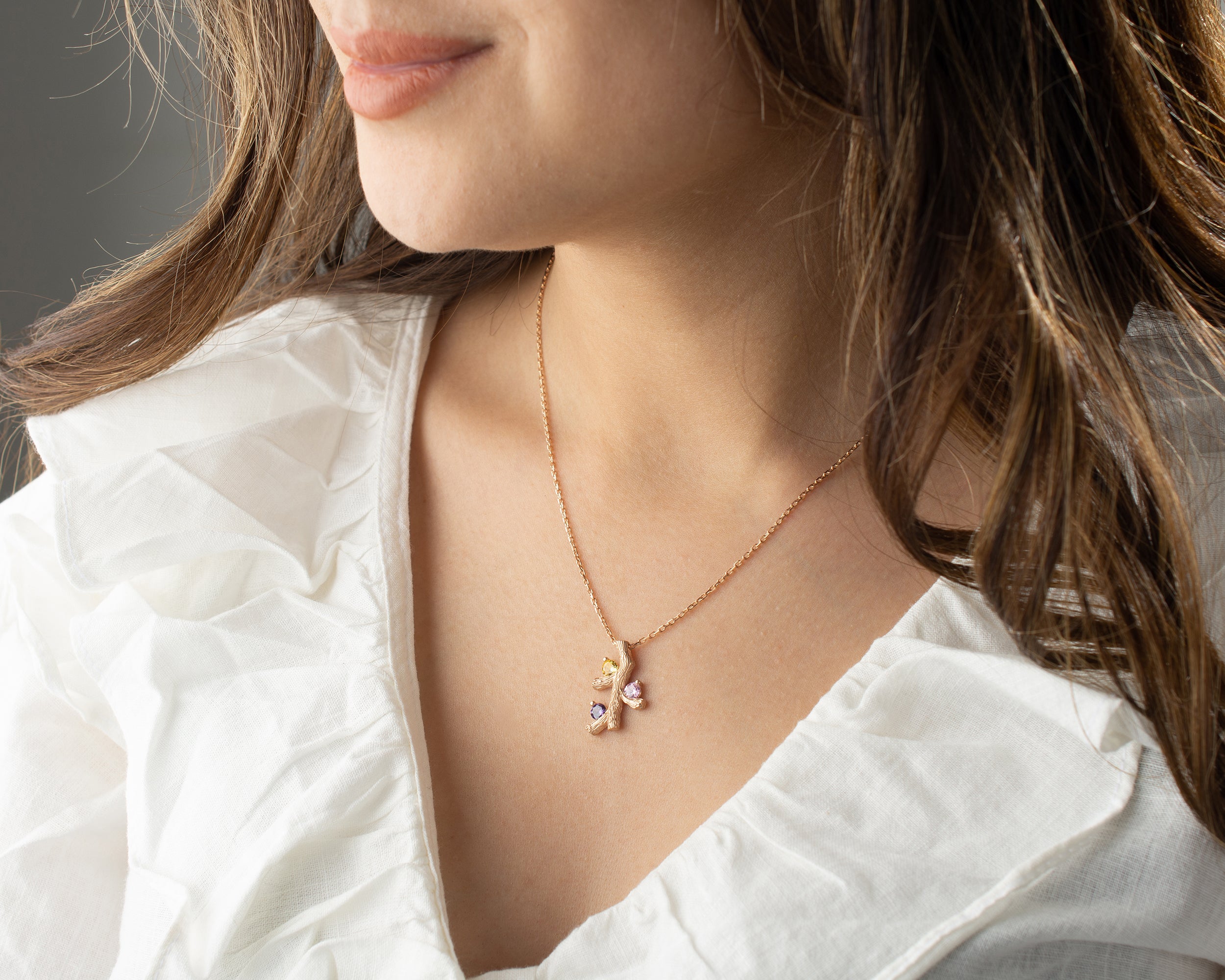 Custom Birthstone Family Tree Branch Necklace
