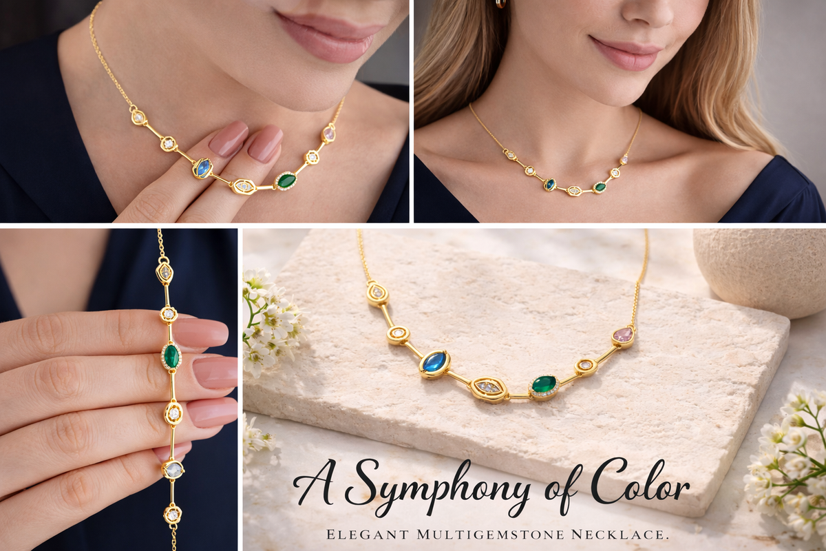 Elegant Multi Gemstone Station Necklace