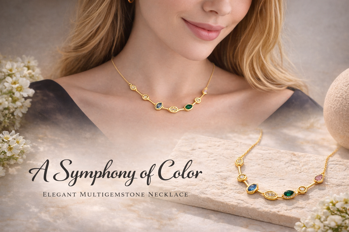 Elegant Multi Gemstone Station Necklace