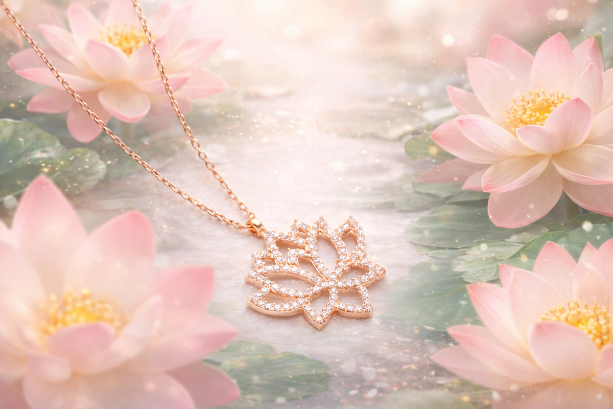 Lotus Flower Pendant Necklace in Rose Gold