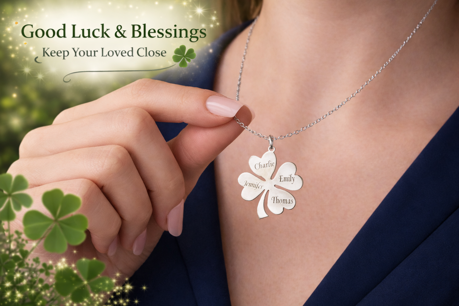 Personalized Four Leaf Clover Family Necklace