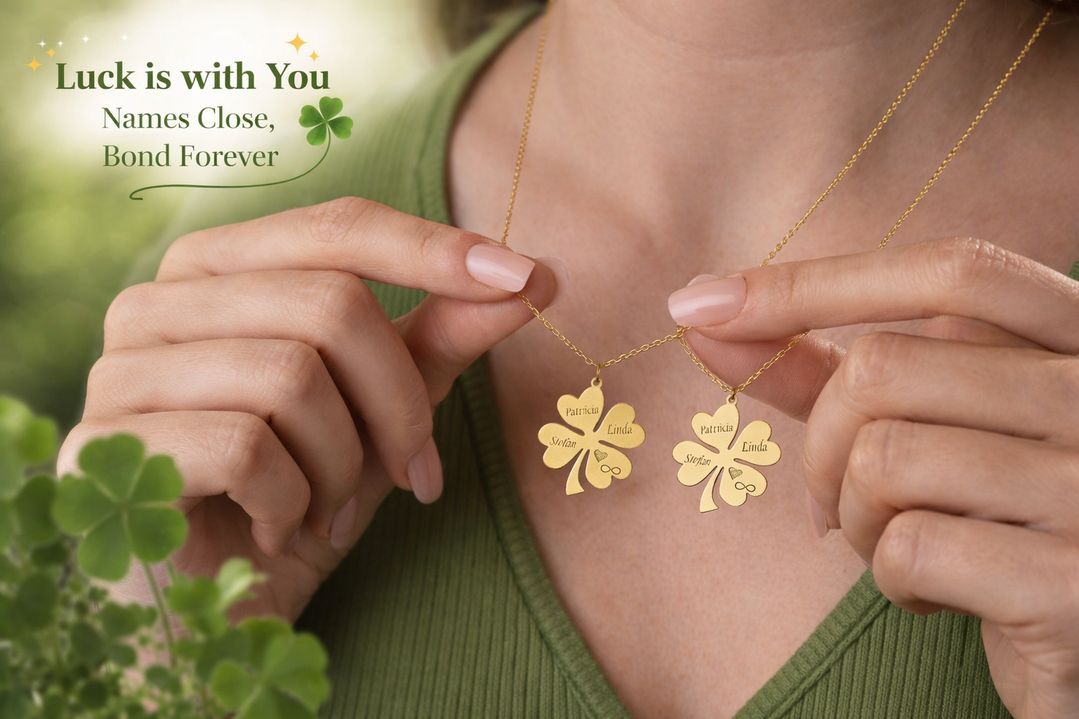 Personalized Four Leaf Clover Family Necklace