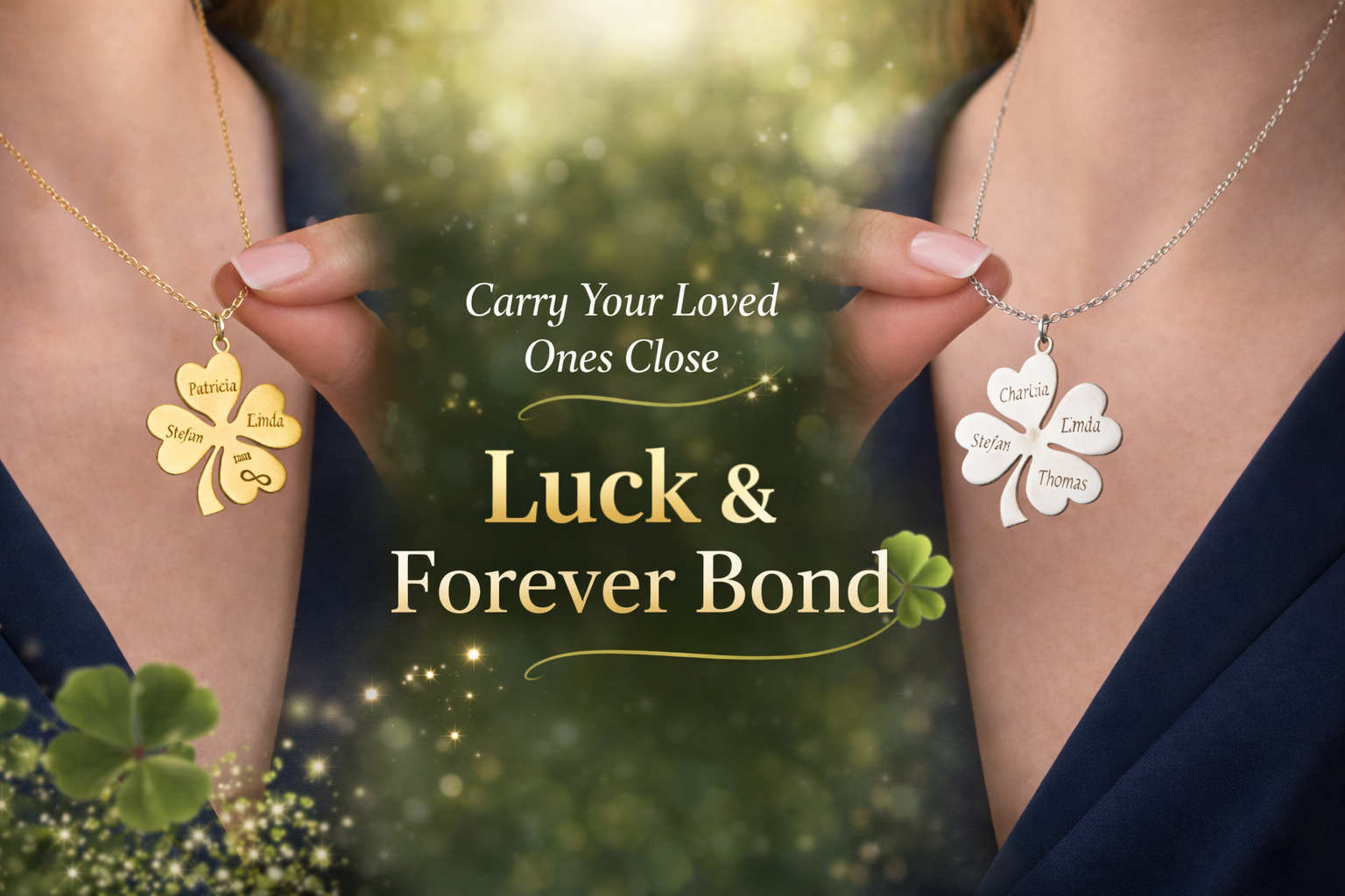 Personalized Four Leaf Clover Family Necklace