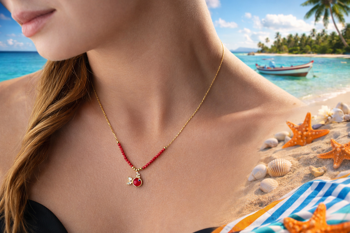 Red Enamel Fish Pendant Necklace