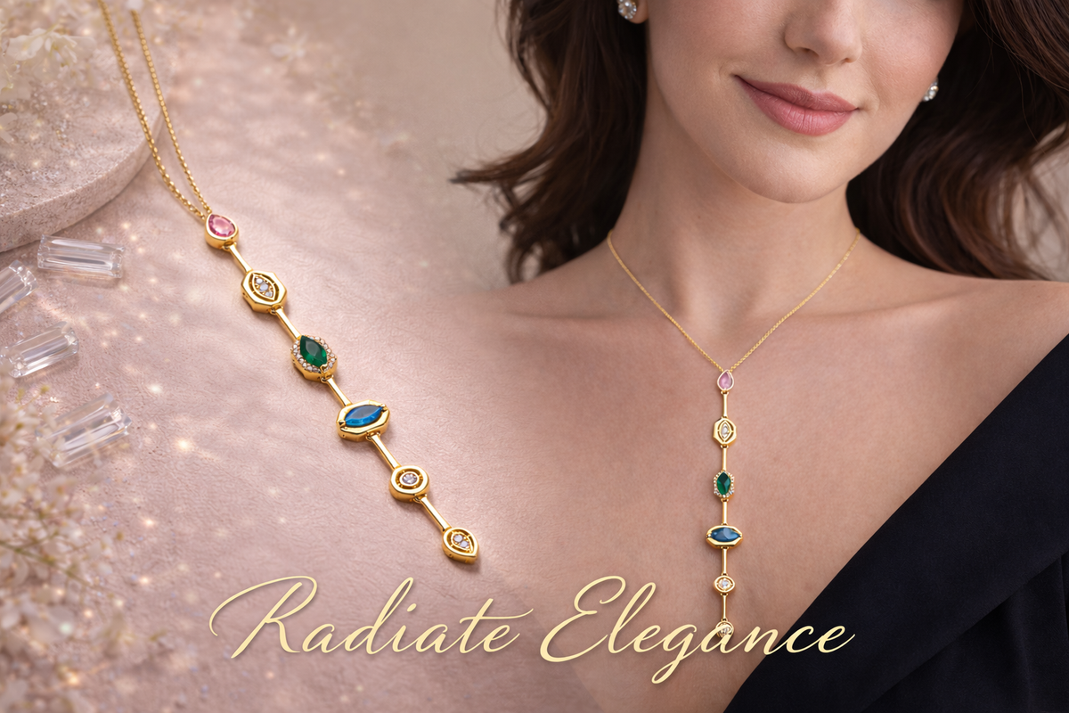 Multi Gemstone Vertical Drop Necklace