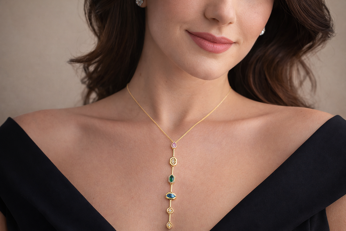 Multi Gemstone Vertical Drop Necklace