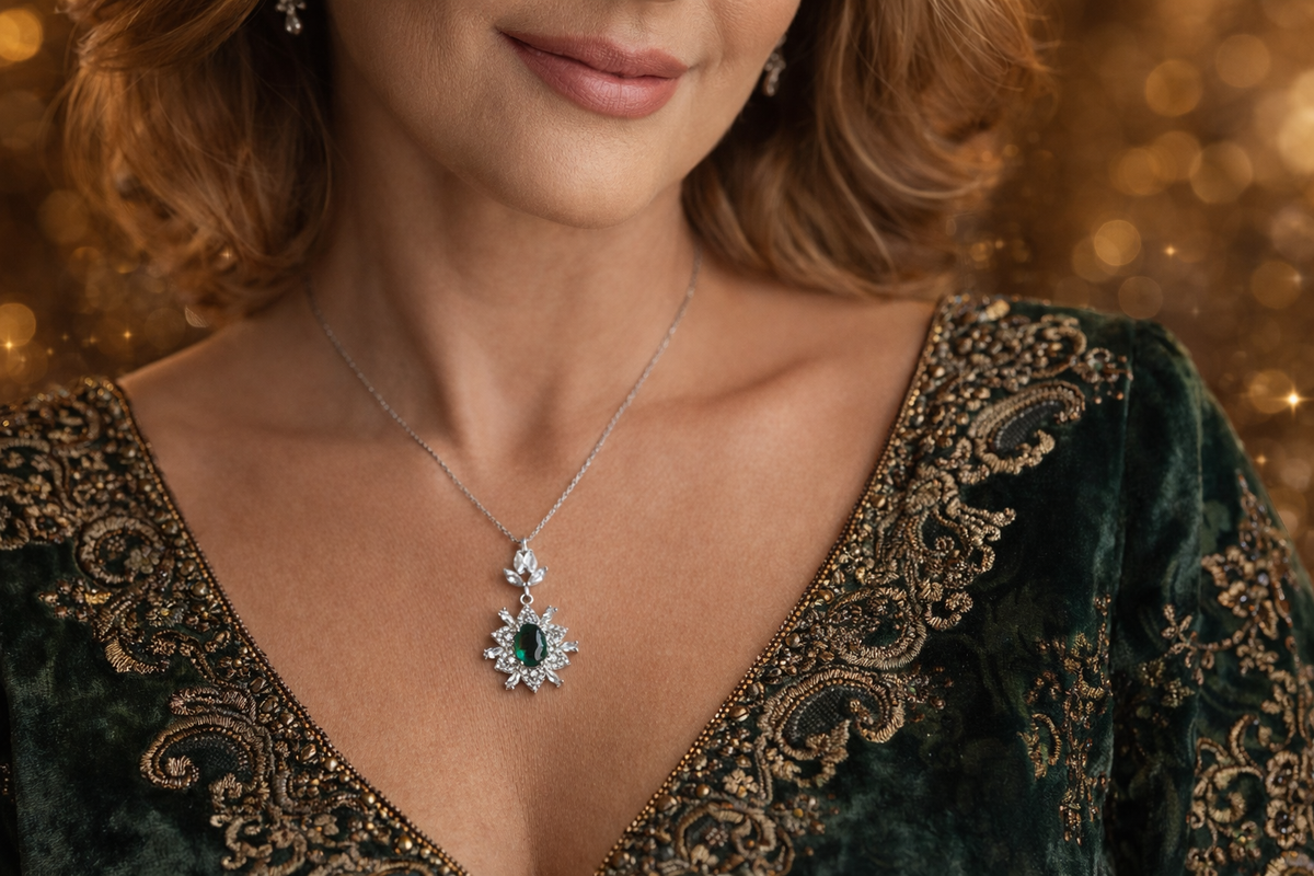 Emerald Green Floral Pendant Necklace