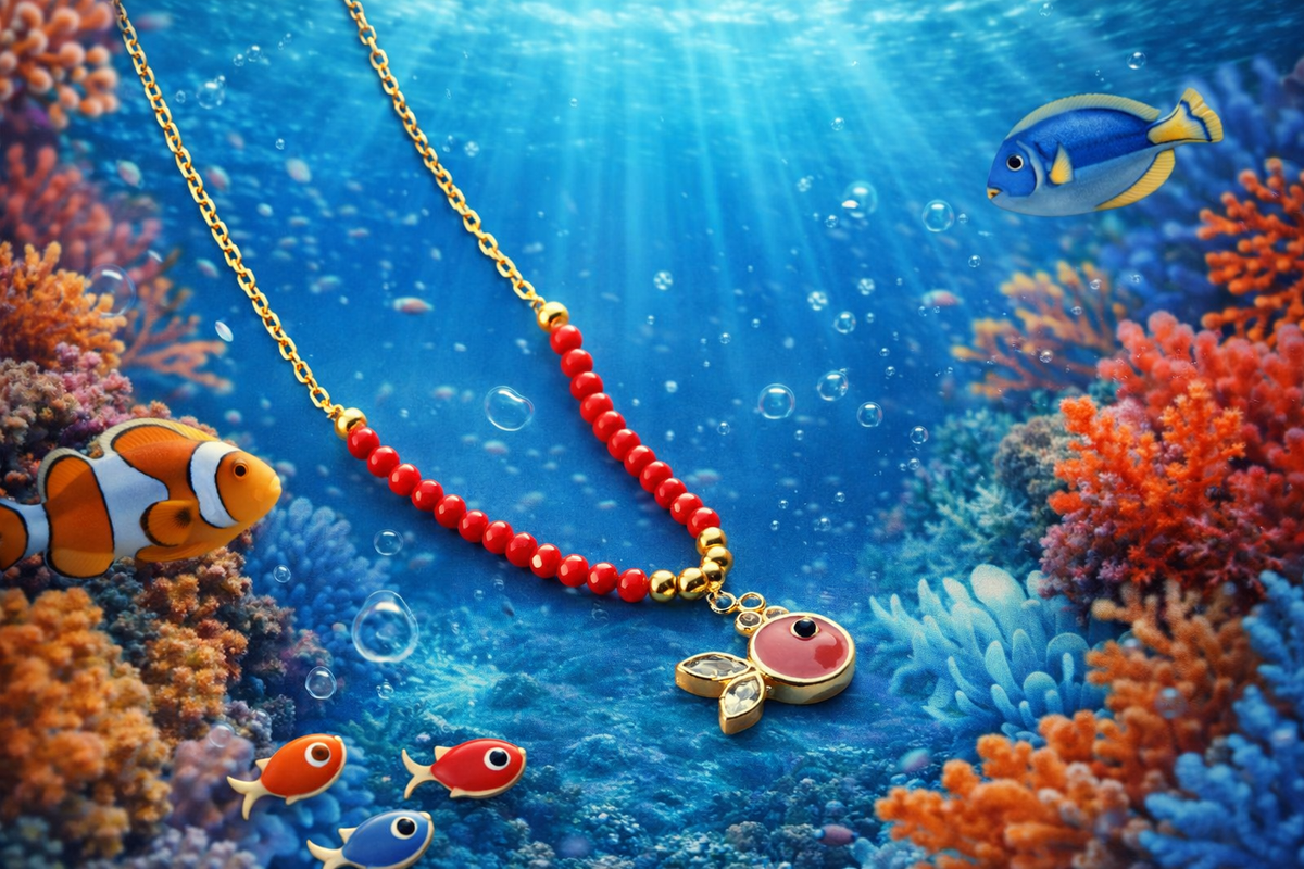 Red Enamel Fish Pendant Necklace