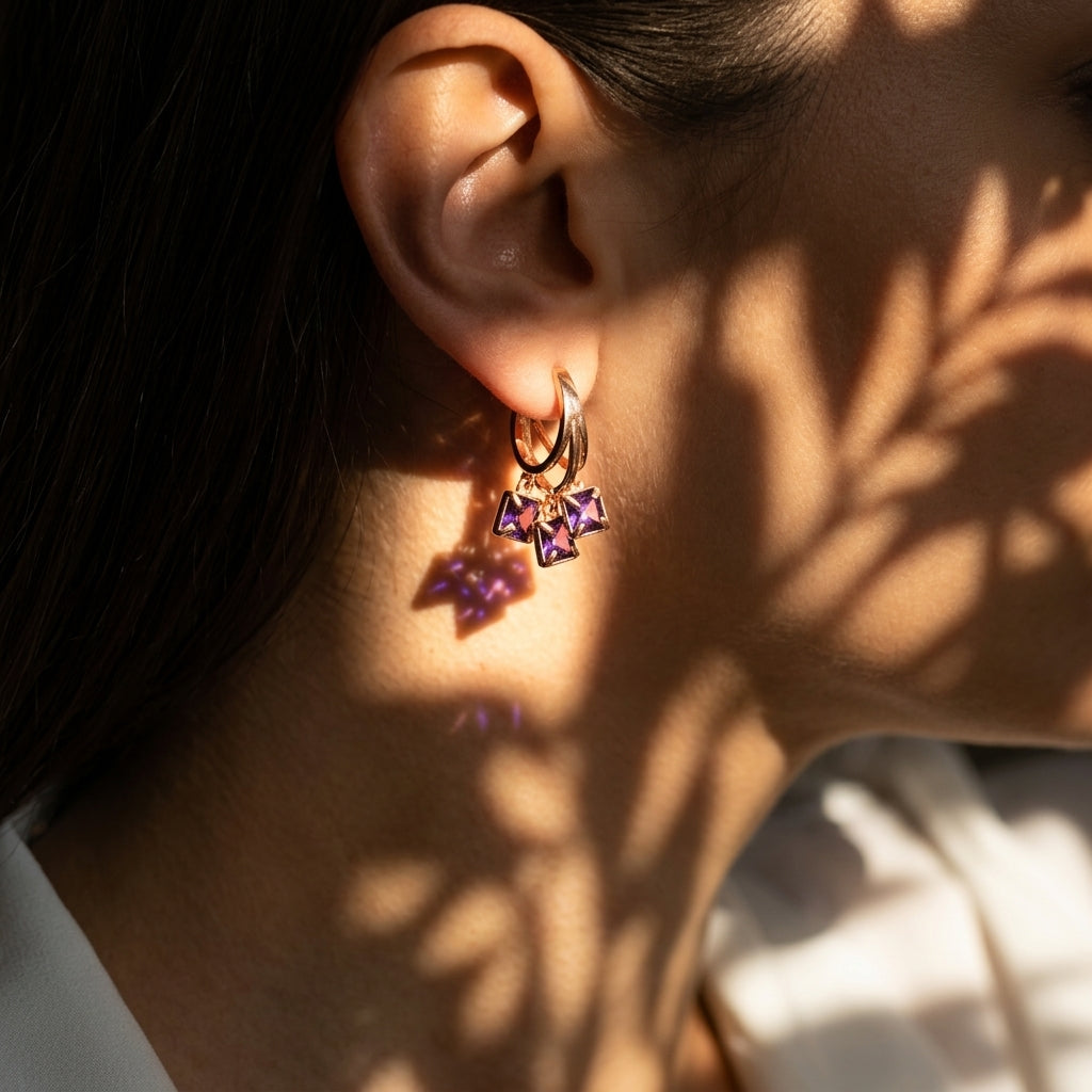 Amethyst Crystal Cluster Drop Earrings