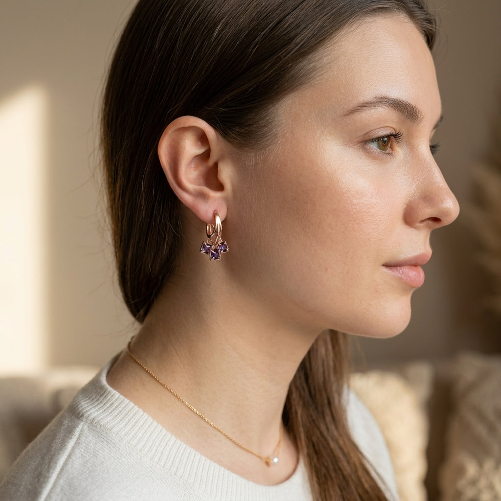 Amethyst Crystal Cluster Drop Earrings