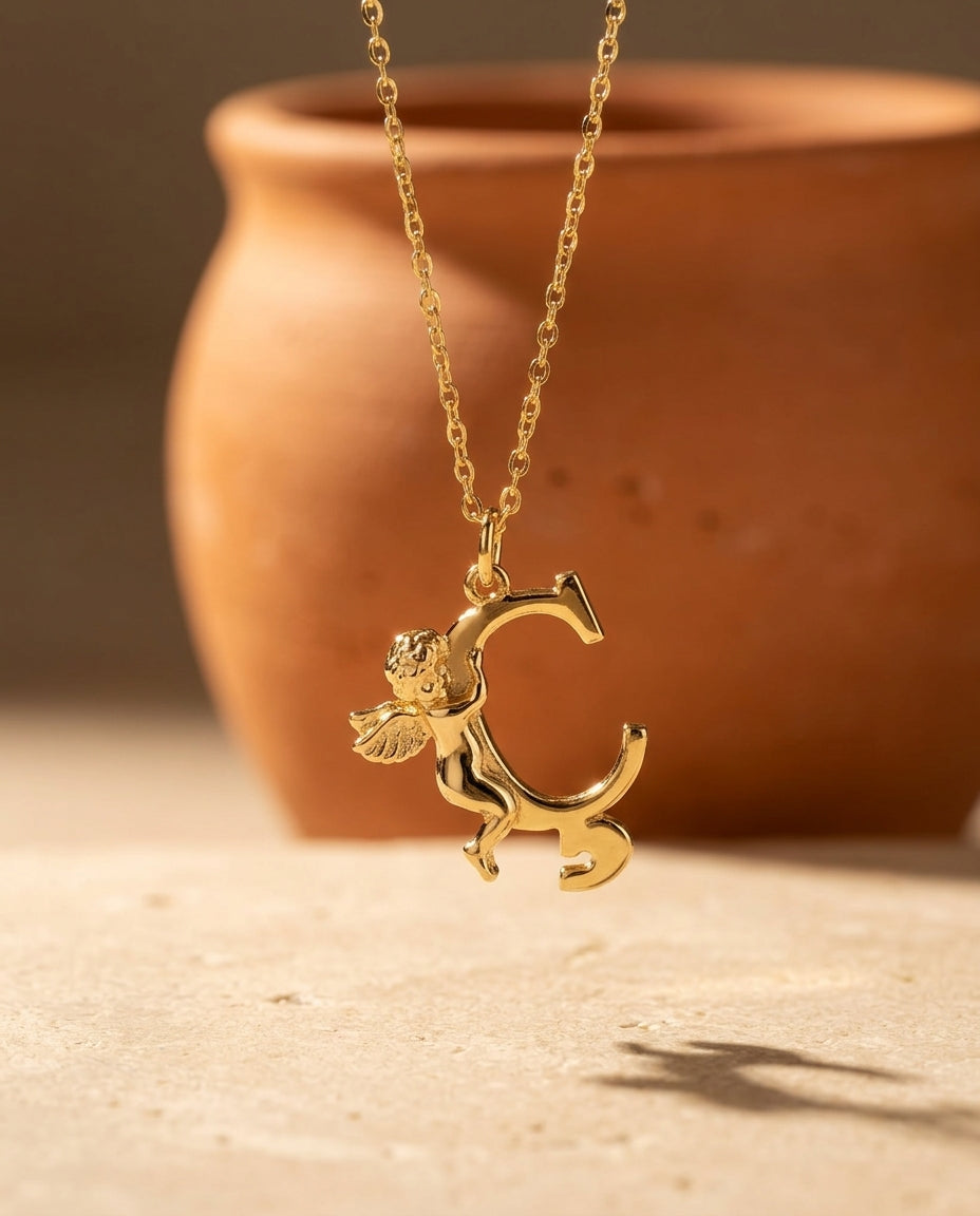 Custom Angel Initial Letter Necklace