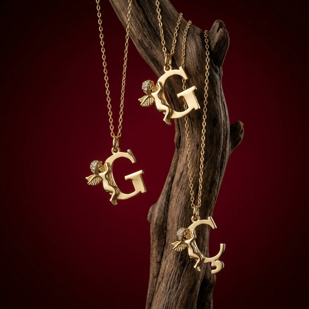 Custom Angel Initial Letter Necklace